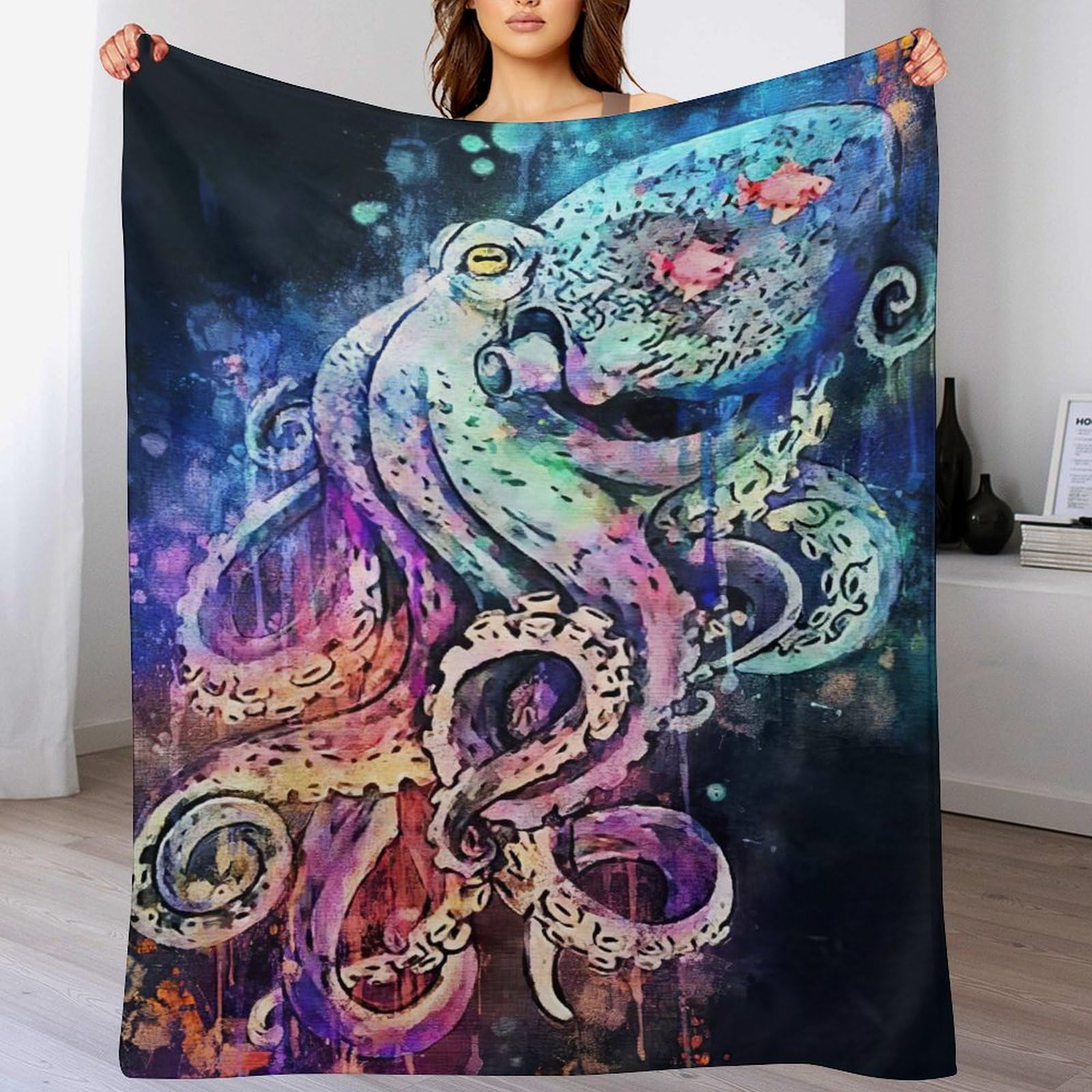 Couverture canapé chaude motif pieuvre pour des soirées cocooning au salon