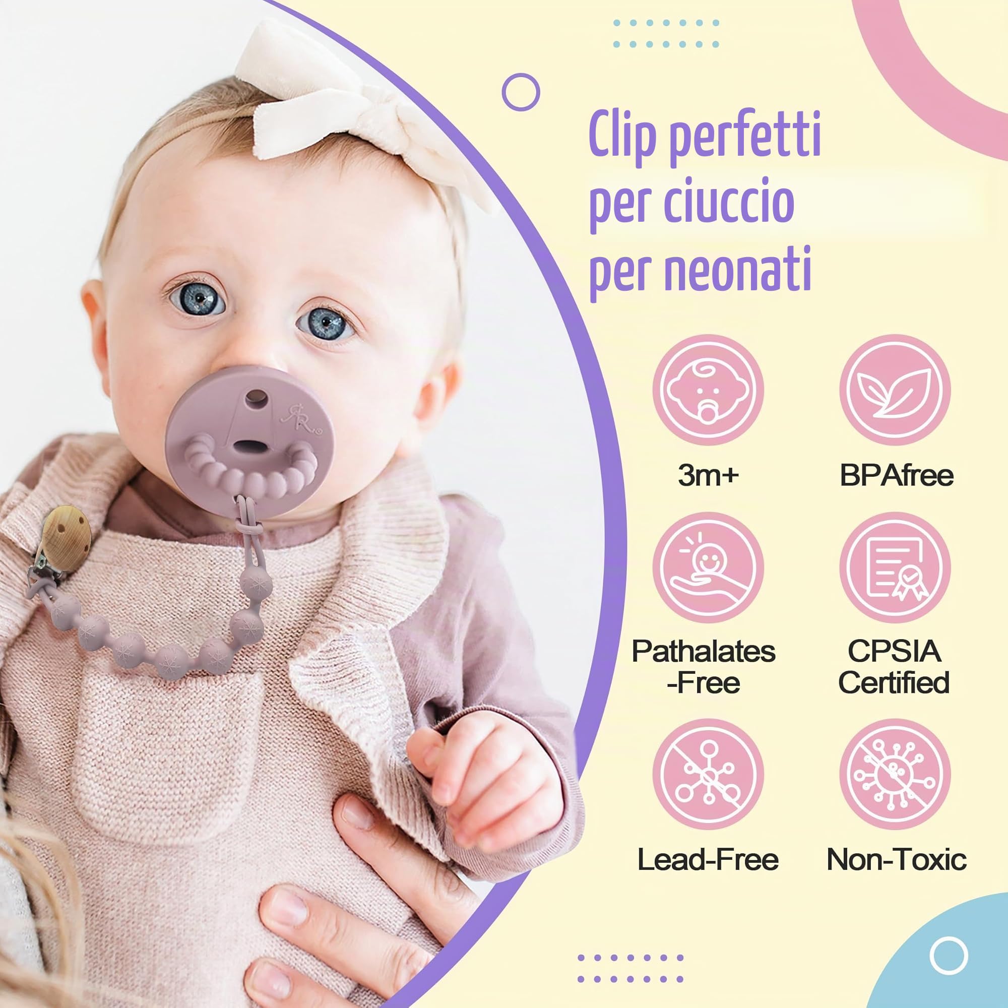 Catenella Portaciuccio - Porta Ciuccio: Set 2 PCS Con Catenella Ciuccio, Portaciuccio Mam Clip per Tenere Pulito Il Ciuccio Del Tuo Bambino