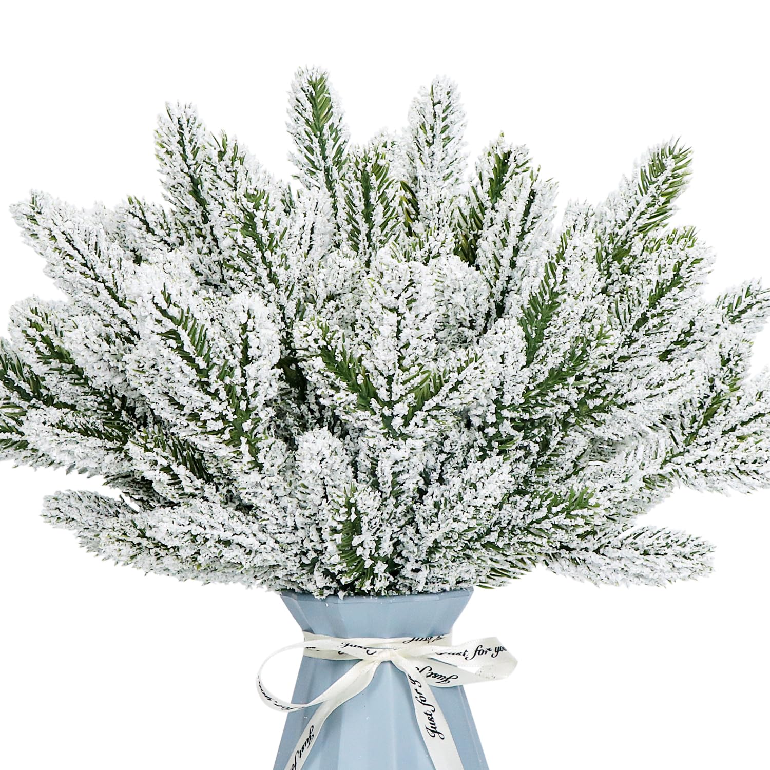 24Pcs Christmas Artificial Pine Branches,Artificial Snowy Pine Twigs Faux Leaves Needle Plastic Pine Sprigs Fake Greenery Pick for Christmas Wreaths DIY Craft Holiday Home Decor (24, Green-snowy)