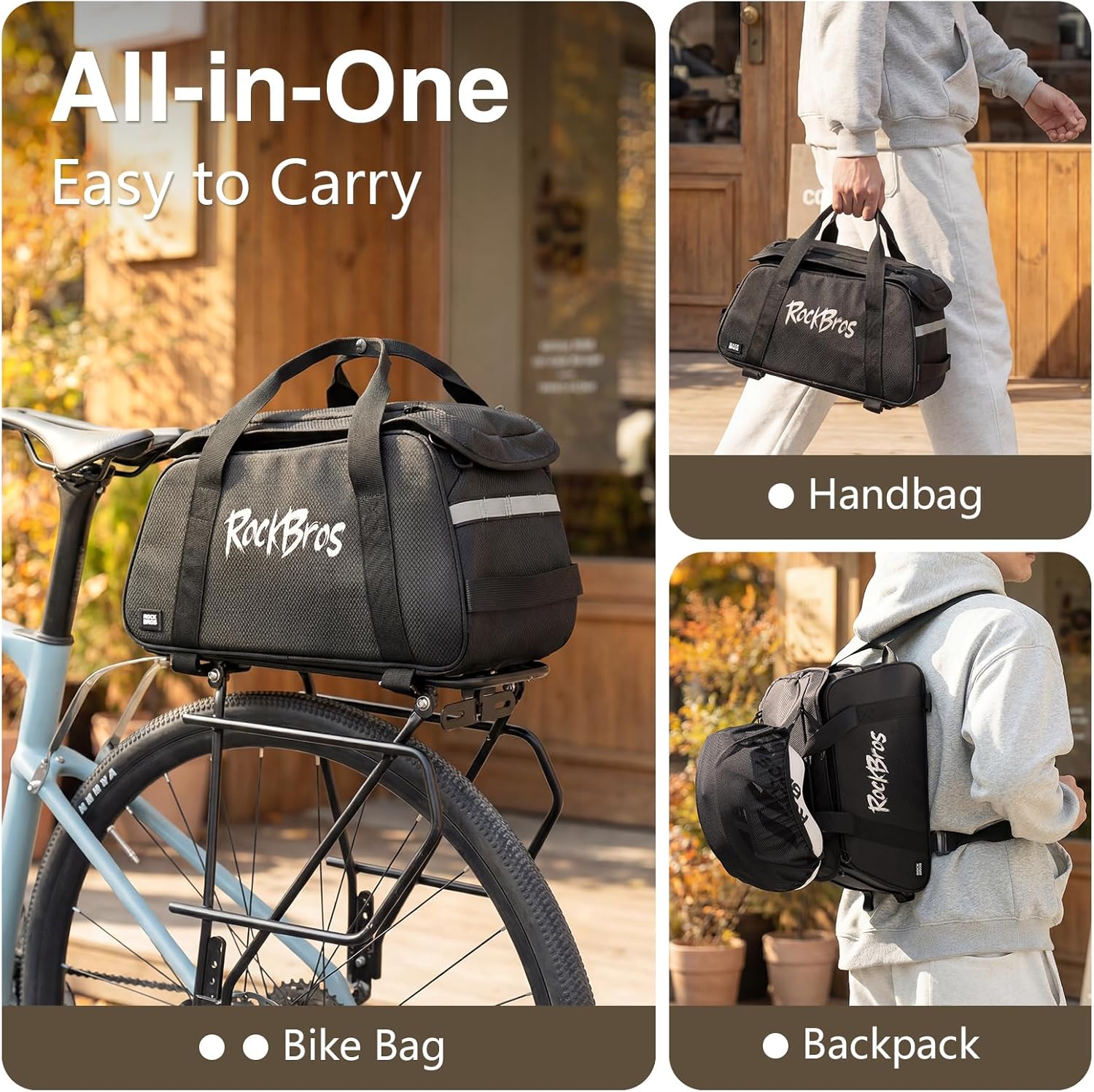 ROCKBROS Bike Bag for Bicycle Rear Rack Structured & Firm 12L Large Capacity Bike Ebike Trunk Rack Bag with Shoulder Strap Mesh Pocket MTB E-bike Cycling Commuter Travel Outdoor Must Have Accessories