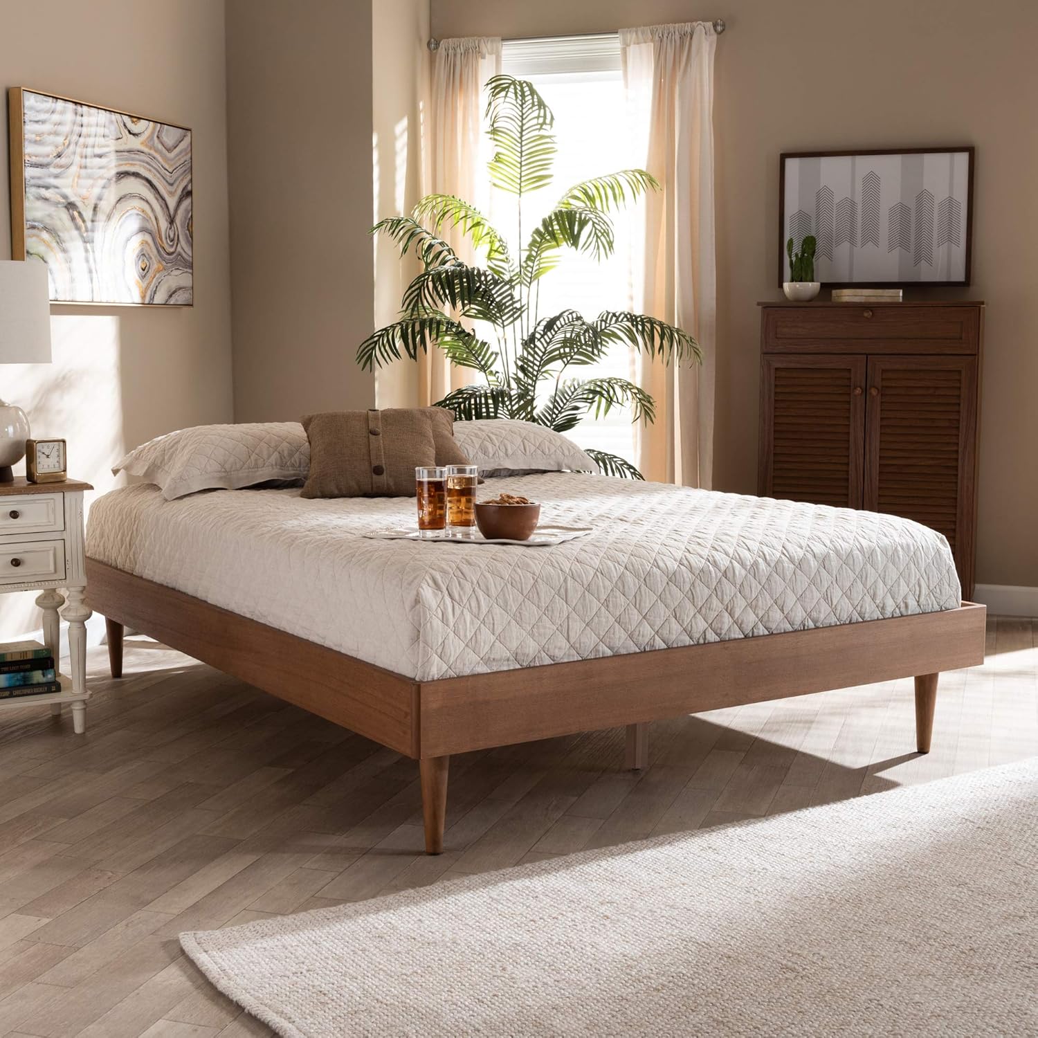 Baxton Studio Platform, King, Ash walnut