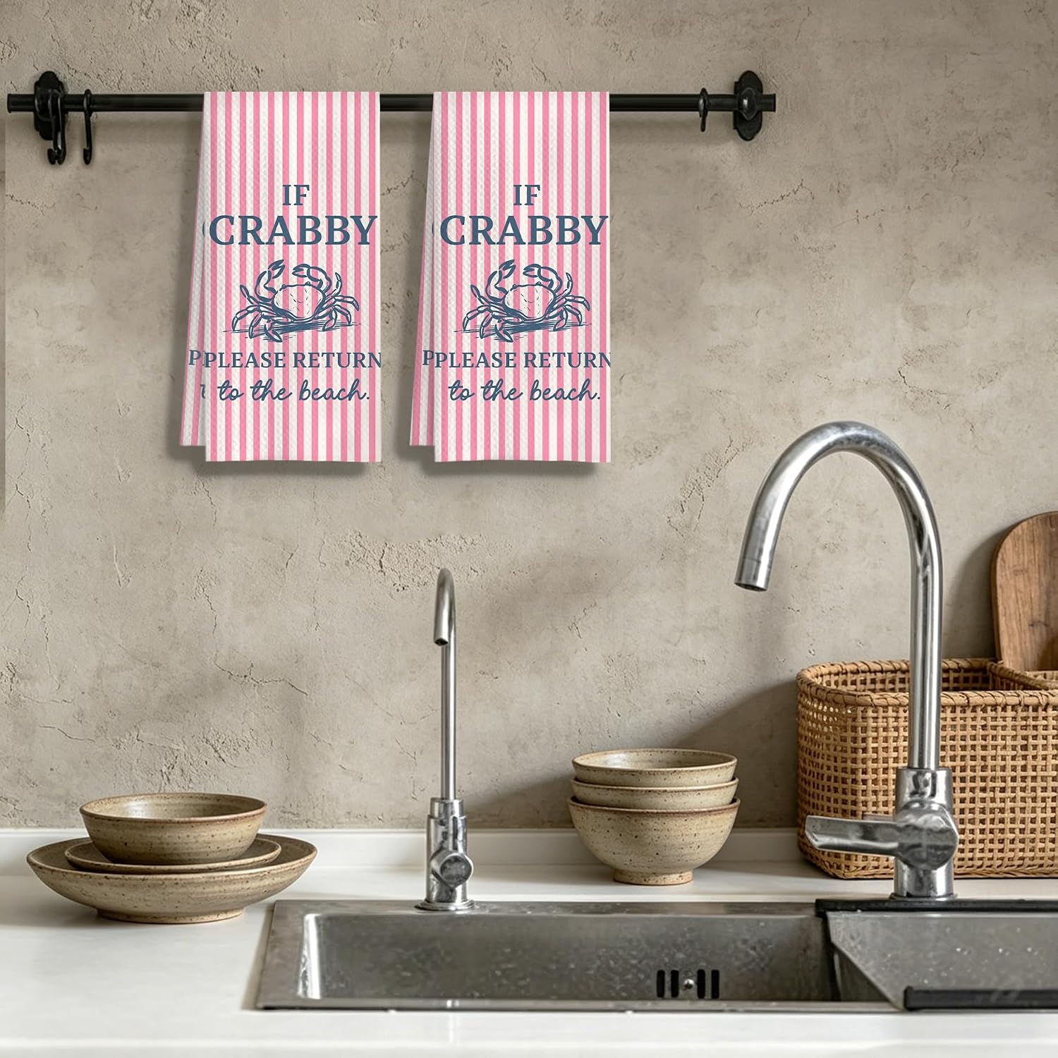 Crab Coastal Beach Kitchen Towels 16x24 Inch image 4