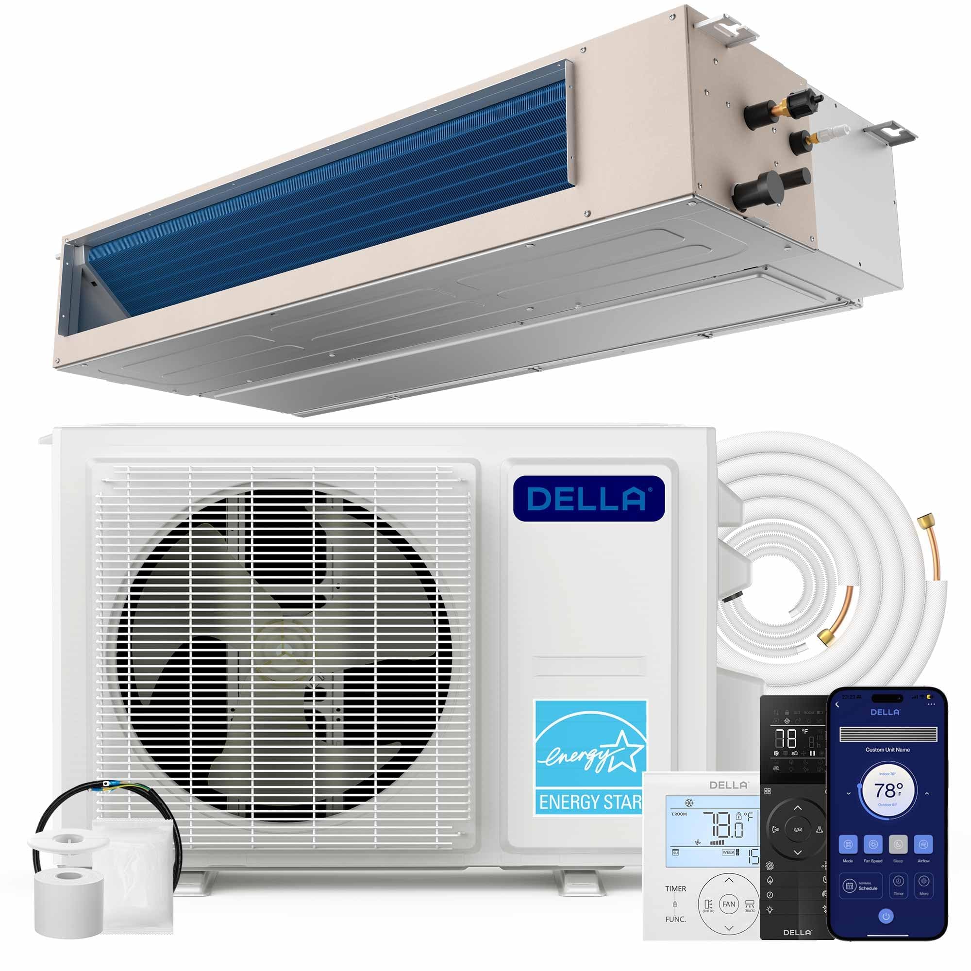 BELLEZE DELLA 22,000 BTU Concealed Ducted Mini Split Air Conditioner, 230V Inverter Heat Pump System,19 SEER2, Energy Star, Pre-Charged, Compatible with Alexa and Wifi,16.4ft Installation Kit & Thermostat