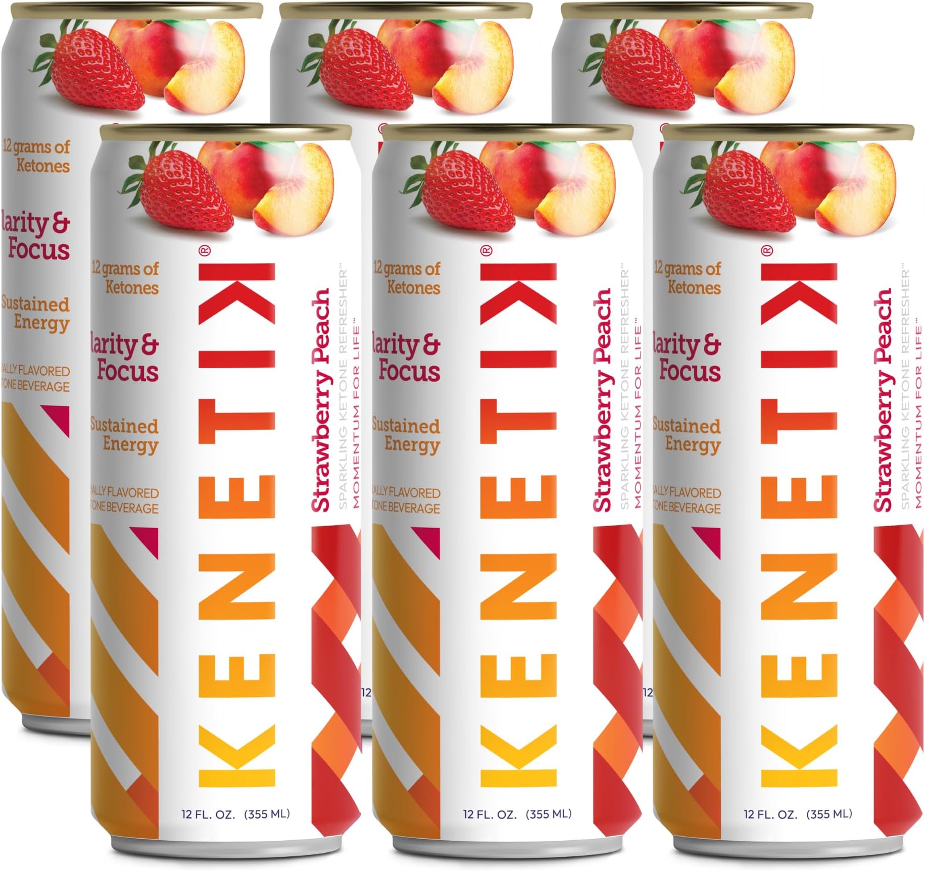 KENETIK Nootropic Ketone Drink, Ketones for Energy & Focus, Caffeine & Sugar Free, High Performance D-BHB Ketone Mix, Fuel w/Zero Crash or Jitters, Ready to Drink - Strawberry Peach 6 Pk
