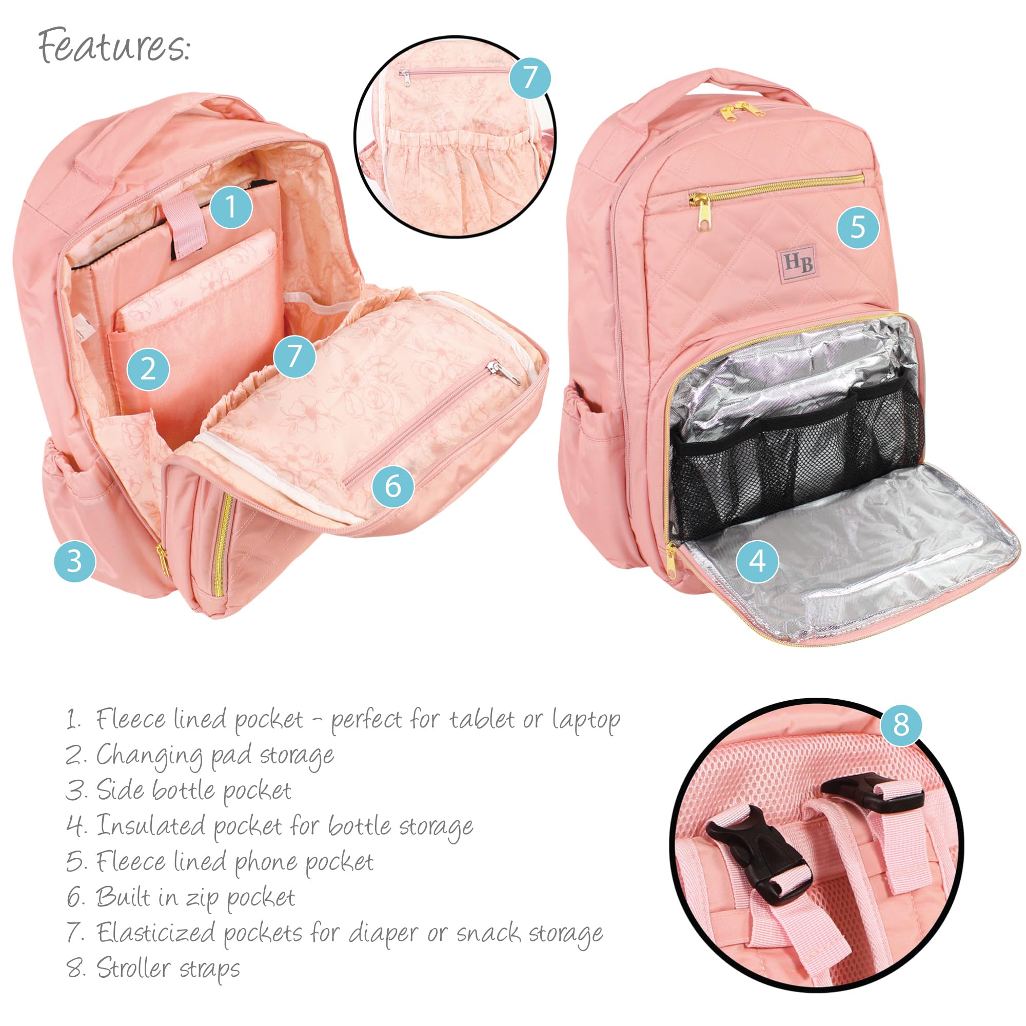 Hudson Baby Unisex Baby Premium Diaper Bag Backpack and Changing Pad, Blush, One Size