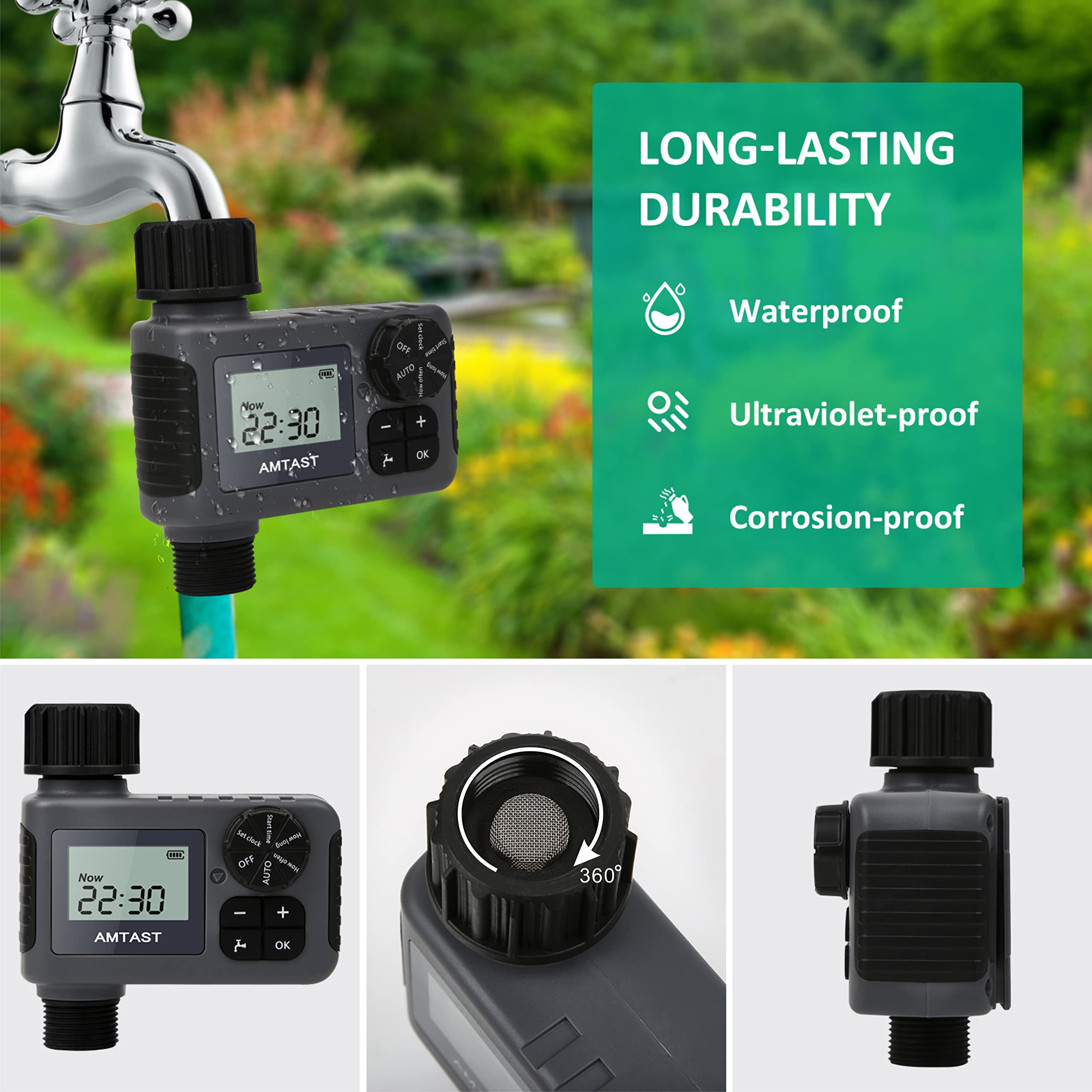 Bewässerungs-Timer Sprinkler-Timer mit Regen Verzögerung/LCD-Display / IP55 wasserdicht/Manuelle Bewässerung für Rasen Pool Füllung, Single-Outlet Schlauch programmierbare Bewässerung