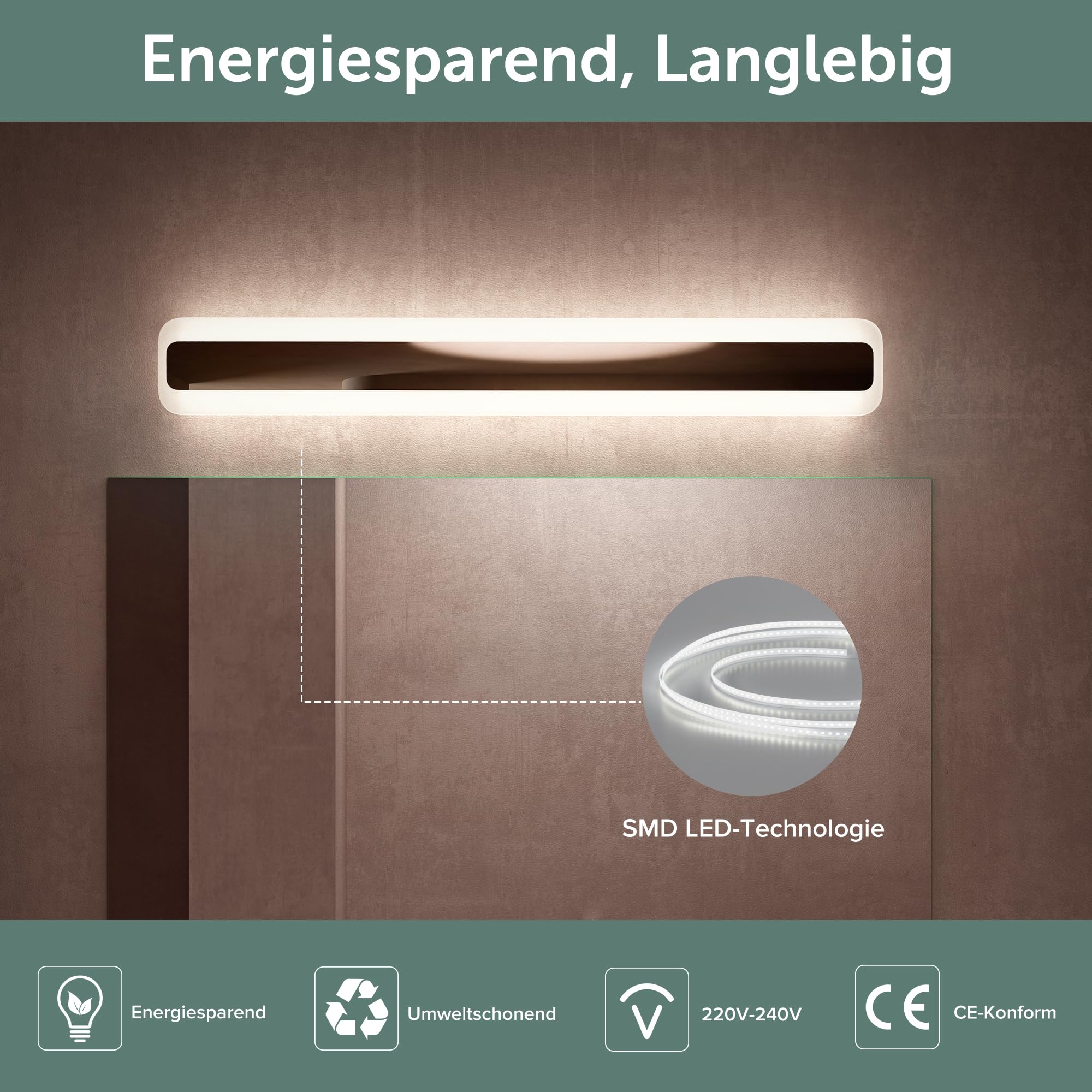 doporro LED Spiegelleuchte Badezimmerleuchte Chrom 60cm - 20W Spiegellampe 3000K-6000K - Stylische Wandleuchte für Badbeleuchtung LumaRay