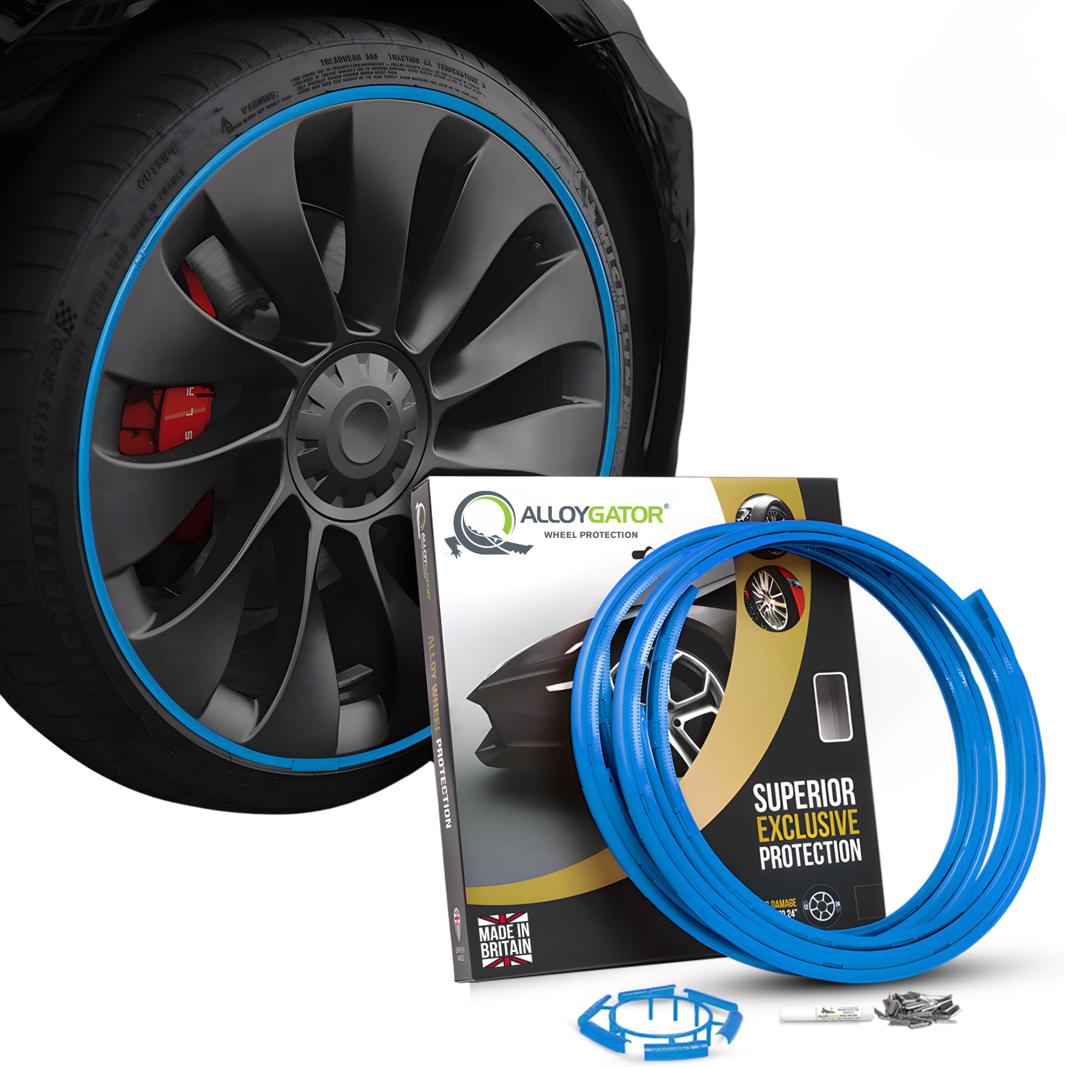 AlloyGator Protezione Cerchi in Lega Azzurro – Previene Graffi e Danni da Marciapiede | Adatto per Cerchi Fino a 24” | Compatibile con Tutte Le Auto | Senza Colla | 15 Colori Disponibili