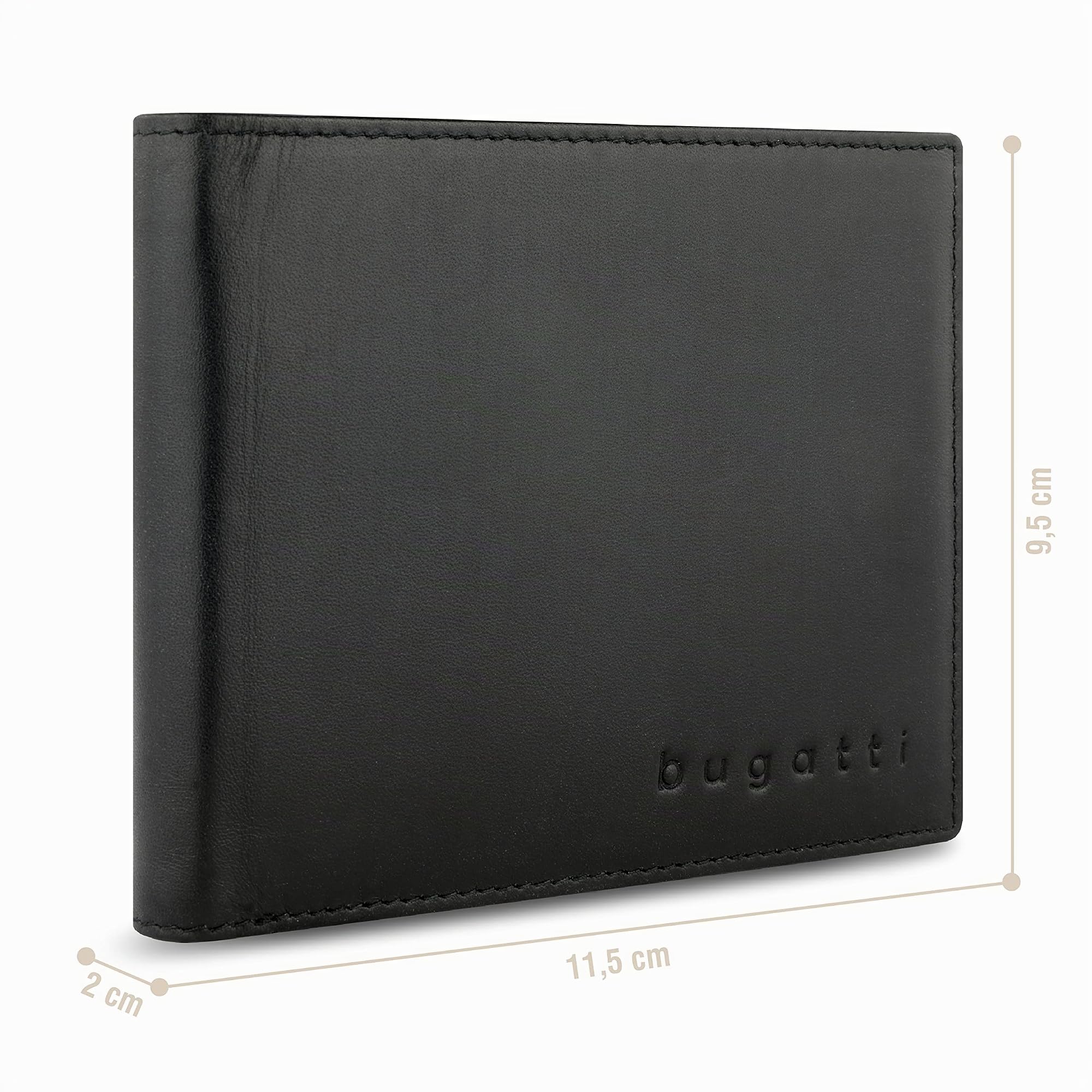 bugatti Super Slim Billetera de Piel Genuina - Delgada, con Protección RFID, 100% hecha a mano, Negra