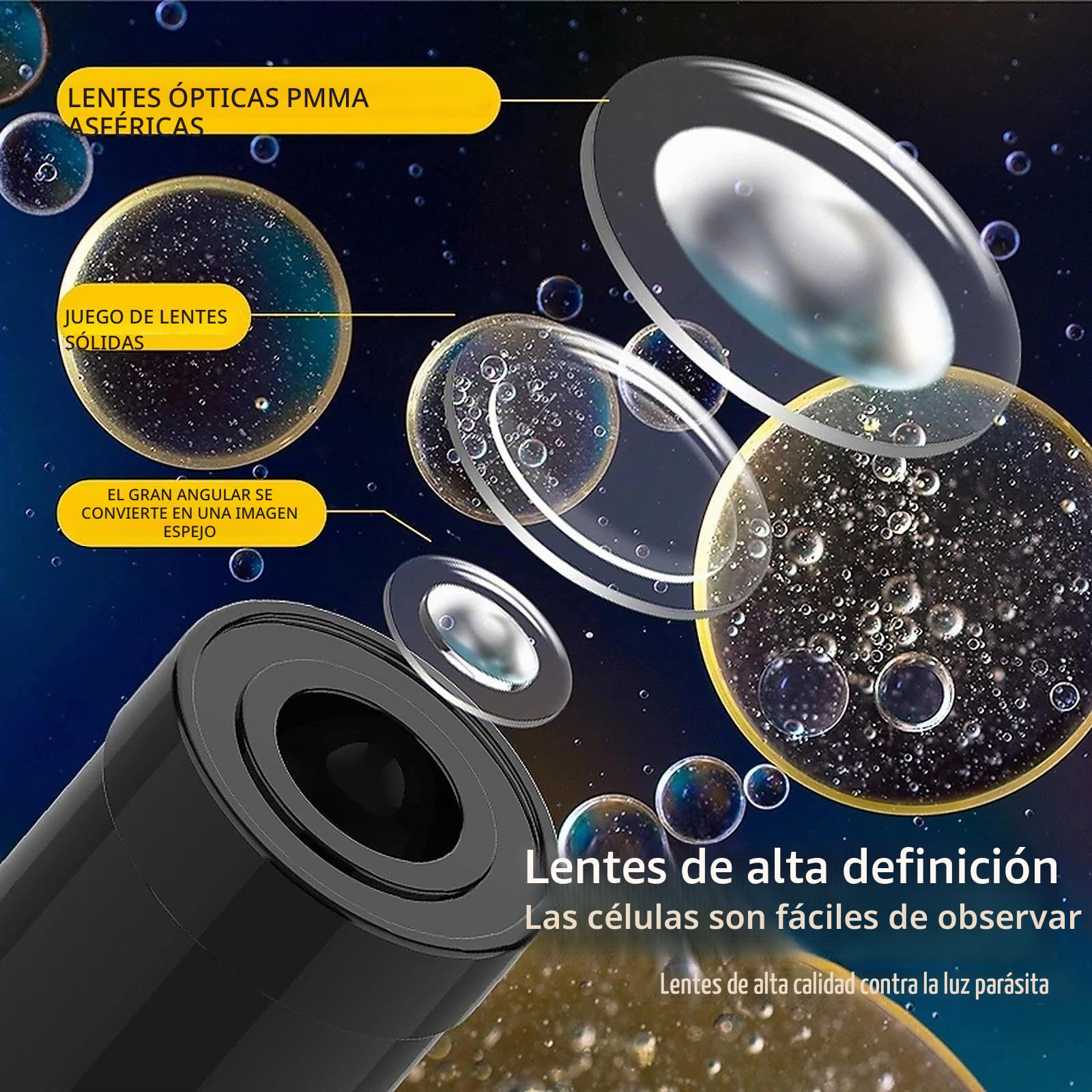 NMM Microscopio Educativo para Niños con Zoom hasta 4800X, Iluminación de Doble Luz, Material ABS (Deluxe-8611)