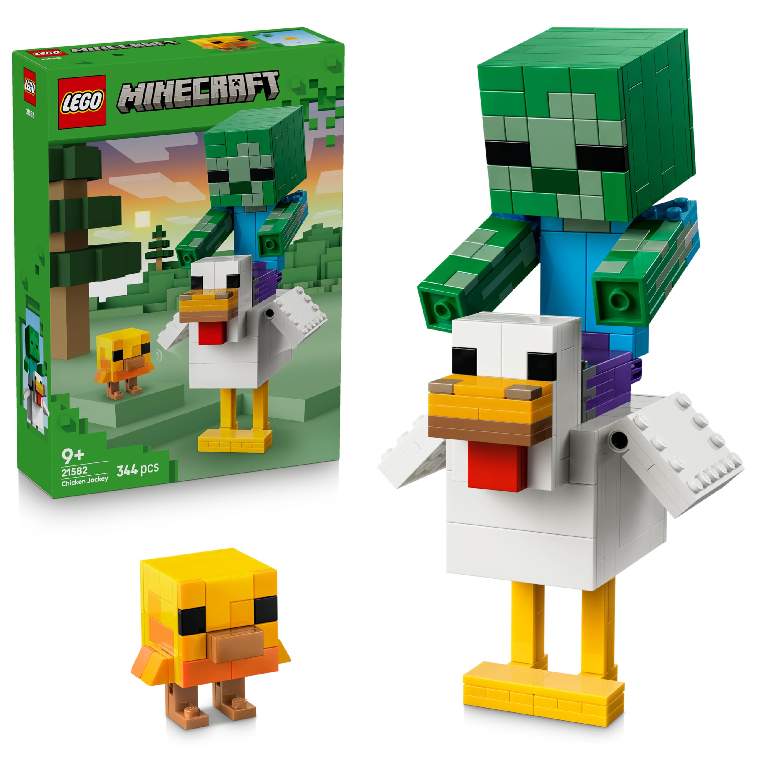 LEGO Minecraft Chicken Jockey Toy - 3D Model Kit w/ 3 Figures incl. a Zombie - Gaming Room or Bedroom Decor - Birthday Gift for 9+ Year Old Boys, Girls & Fans - 21582