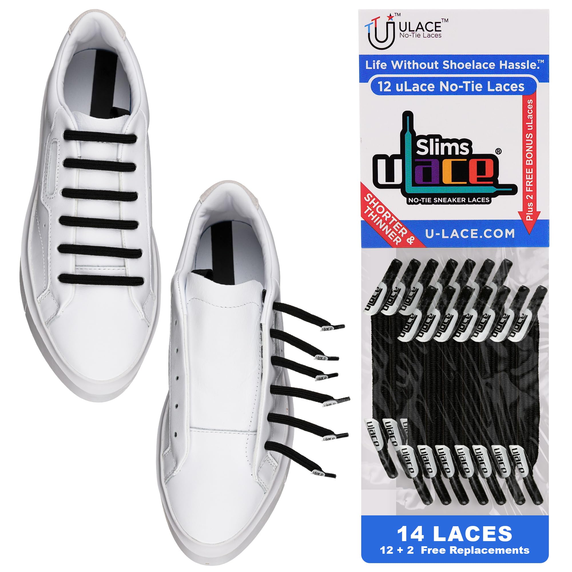 Photo 1 of U-Lace Slims No-Tie Shoelaces - Elastic Laces, Canvas/Off White