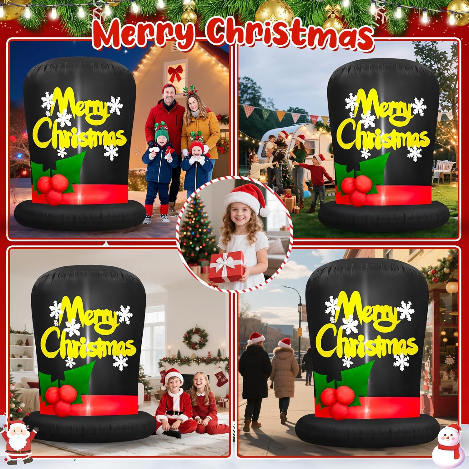 Danxilu 6 FT Inflatables Christmas Hat Outdoor Decorations Blow Up Gentleman Hat Yard Decor Cute Blowup Merry Xmas with Led Light for Outside Lawn Garden Patio Holiday Vacation Party