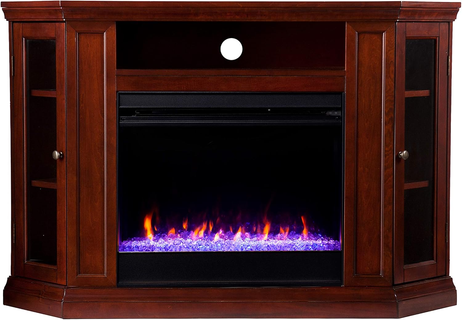 SEI Furniture Claremont Convertible Color Changing Electric Storage Corner Fireplace, Cherry