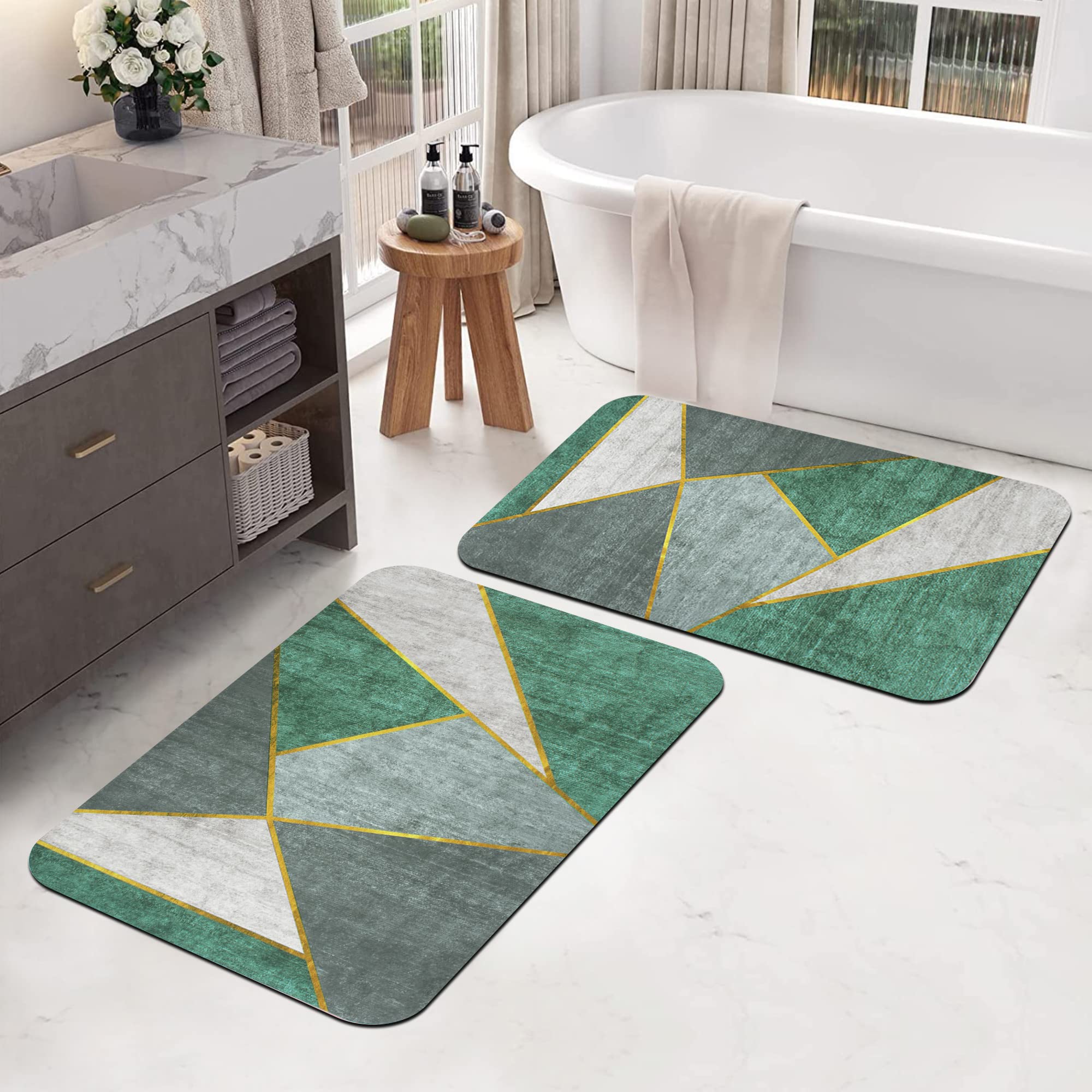Story@Home 2 Pc Rubber Rectangular Bath Mat 4 MM | Anti-Skid Water Soaking Bathroom Rug Door | Floor Mat | Soft Quick Dry Water Absorbent Mat for Home Office 40 X 60 cm (Green)-image-34