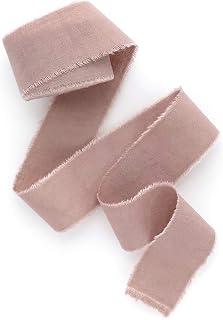 Nude pink 1 inch wide 5 yds frayed edges handmade cotton ribbon hand dyed for Rustic wedding invitation ties favors gift wrapping Party decor bows Florist Bouquet supplies Flat lay props