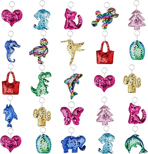 Outee Llavero de lentejuelas 25 piezas de llavero de lentejuelas para cola de sirena, trébol, gato, animales, regalo de Navidad, regalos de fiesta