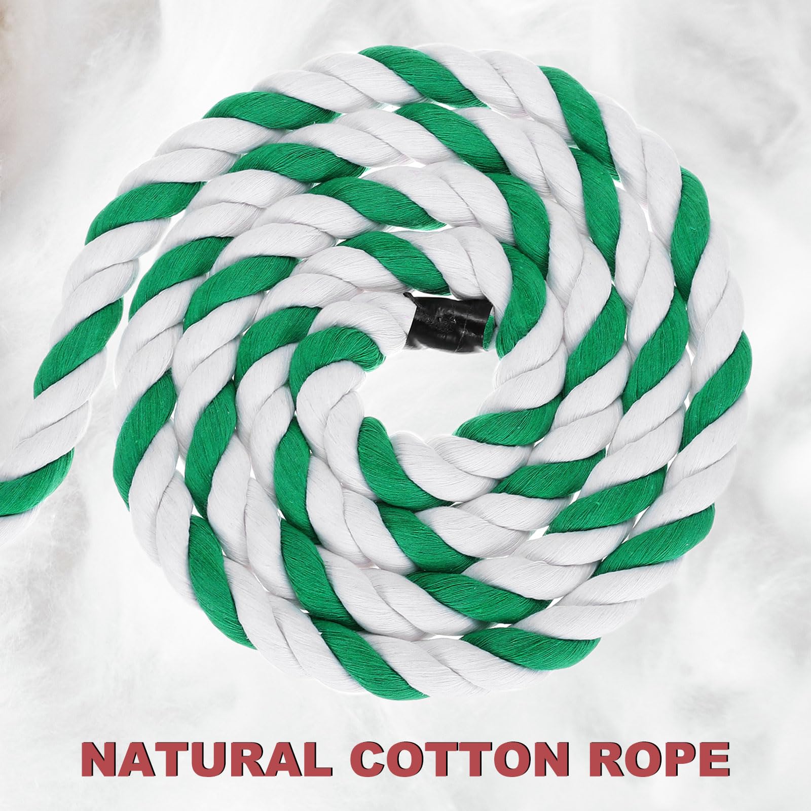 PATIKIL 1 Inch x 50 Feet Natural Twisted Cotton Rope 3 Strand Strong Thick Cotton Rope Tug of War Rope for Railings Crafts Games Home Decor Green White - Image 3