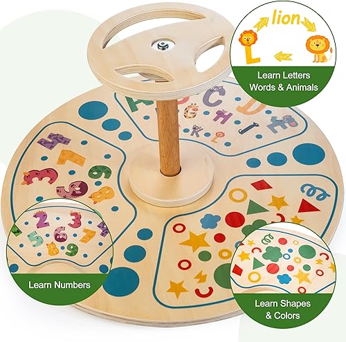 Miniatura 5 de Juguetes de madera Sit 'n Spin para niños y todas las edades, juguetes clásicos de actividades giratorias, tamaño más grande, asiento giratorio de