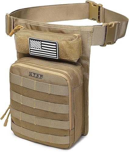 Miniatura 2 de ATBP Bolso táctico de la pierna de la gota para los hombres, bolsa militar del muslo bolsa riñonera con funda universal, Bronceado Caqui Marrón,