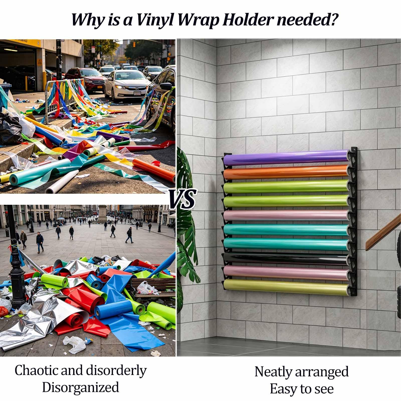 Soporte para Rollos Vinilo, Organizador Colgante para Vinilo Artesanal, Negro