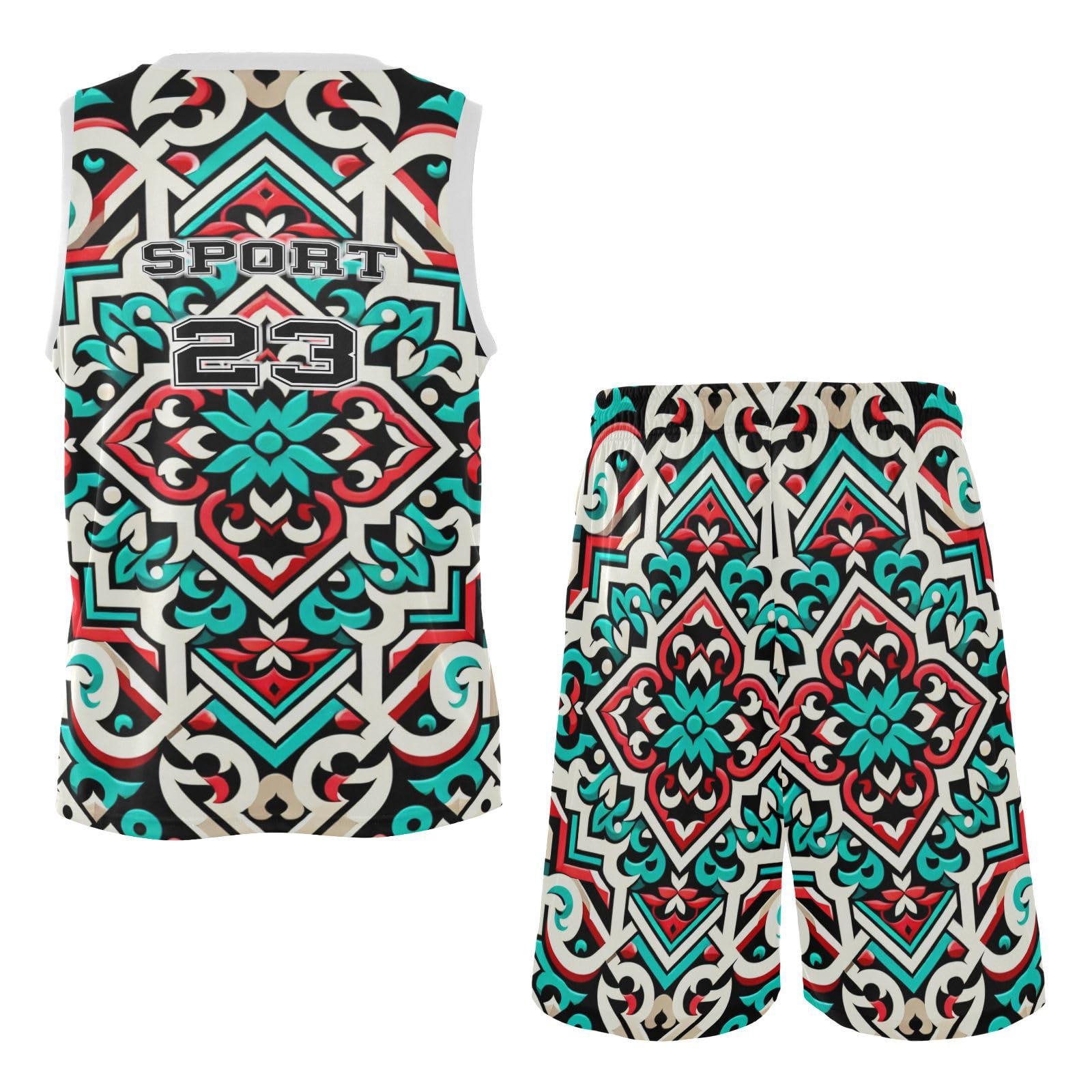 FLildon Ethnic Mexican Floral Boys Basketball Jersey Set Tank Top Shorts Tracksuit Sport Training Suit for Kids, L