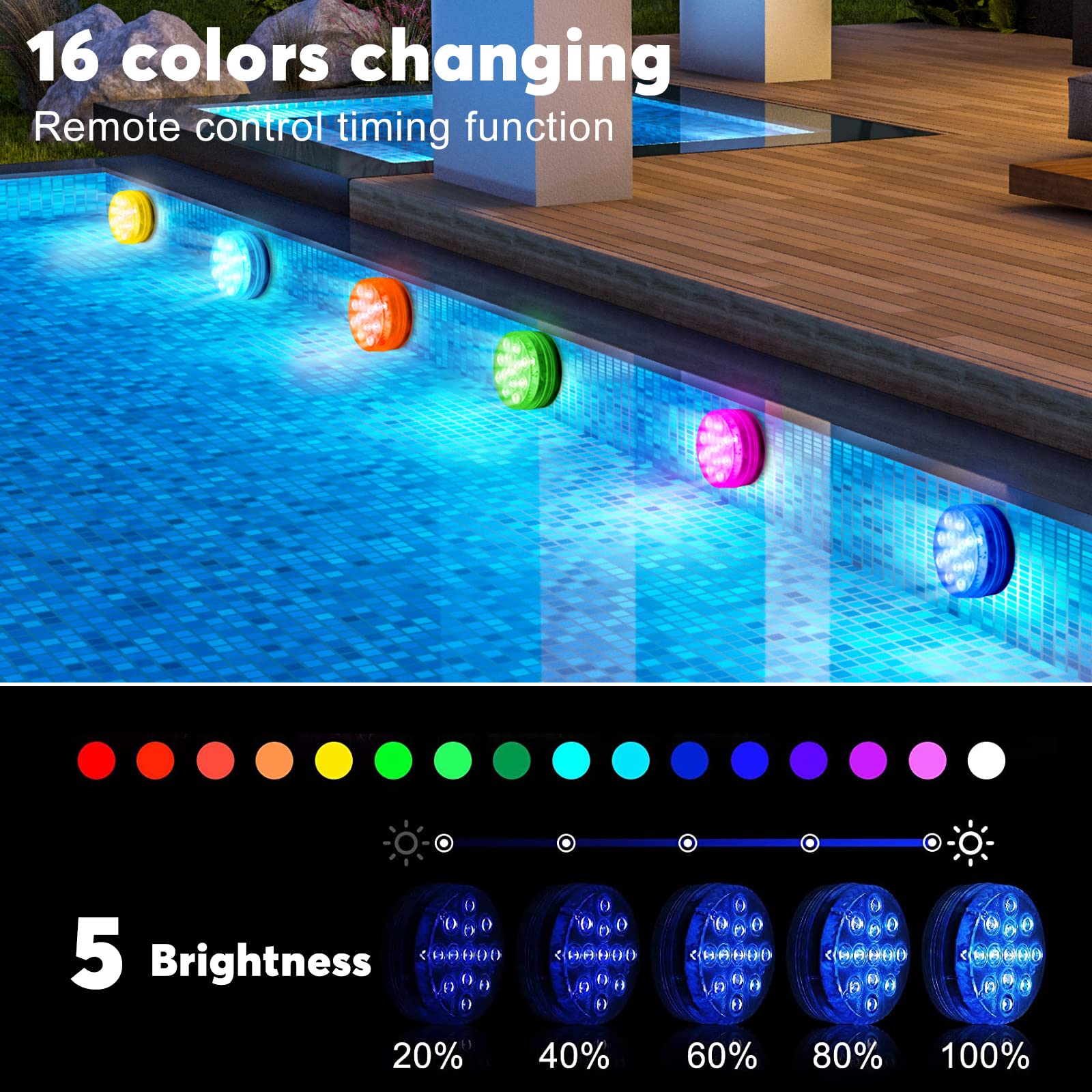 Luci Piscina Sommerse RGB 2 Pezzi - Impermeabili, Galleggianti, Solari, Per Esterno E Feste