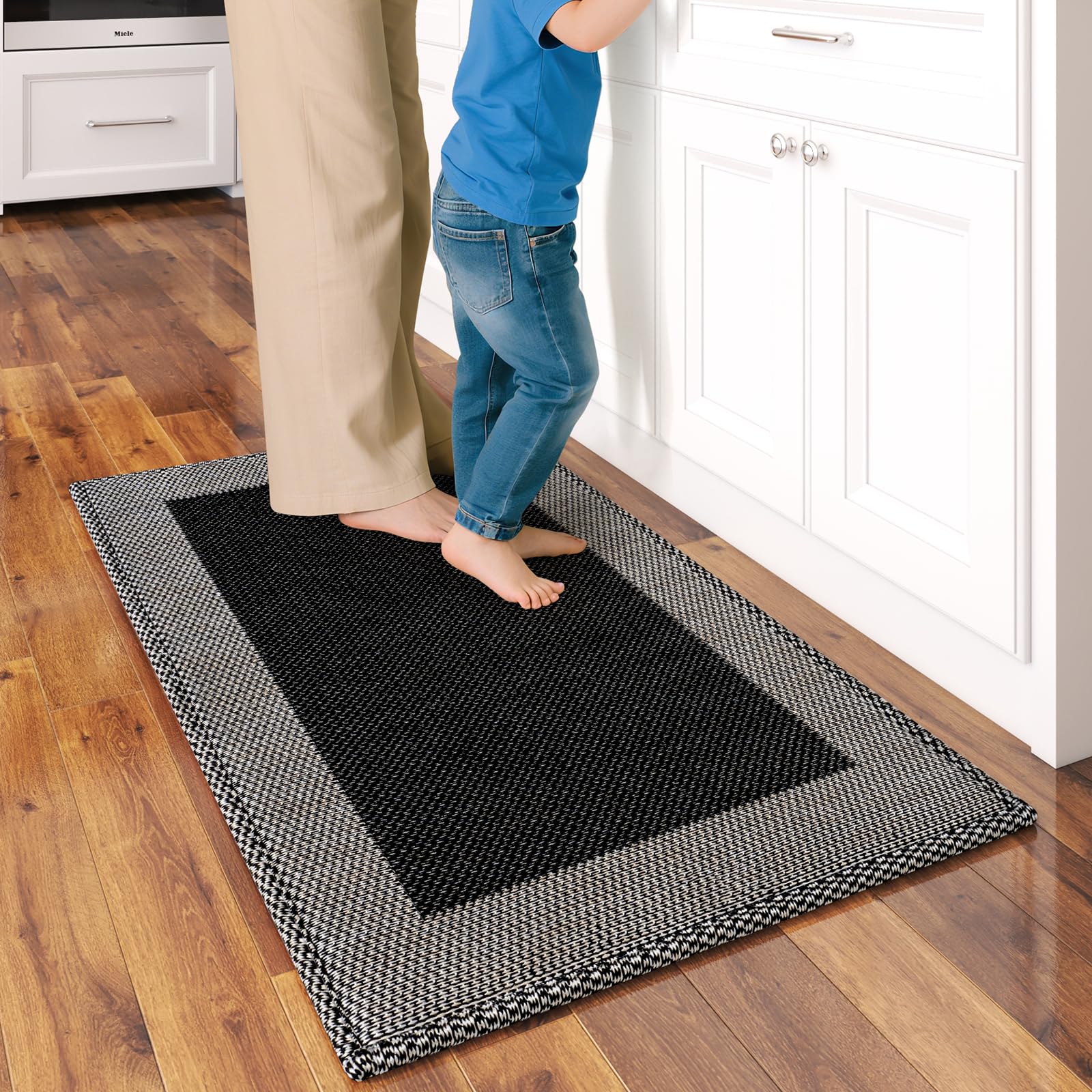 QiCaiJia Kitchen Mats for Floor, Super Absorbent Kitchen Rugs Non Slip Washable, Soft Braided Kitchen Runner Rug, Standing Mat Kitchen Sink Mat, Easy