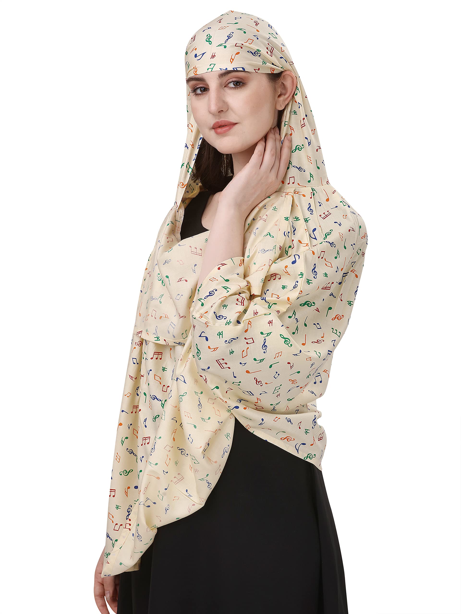 7 season'sCotton Short Scarf Cum Mask scarves Usable for vehicle Driver White Printed Design