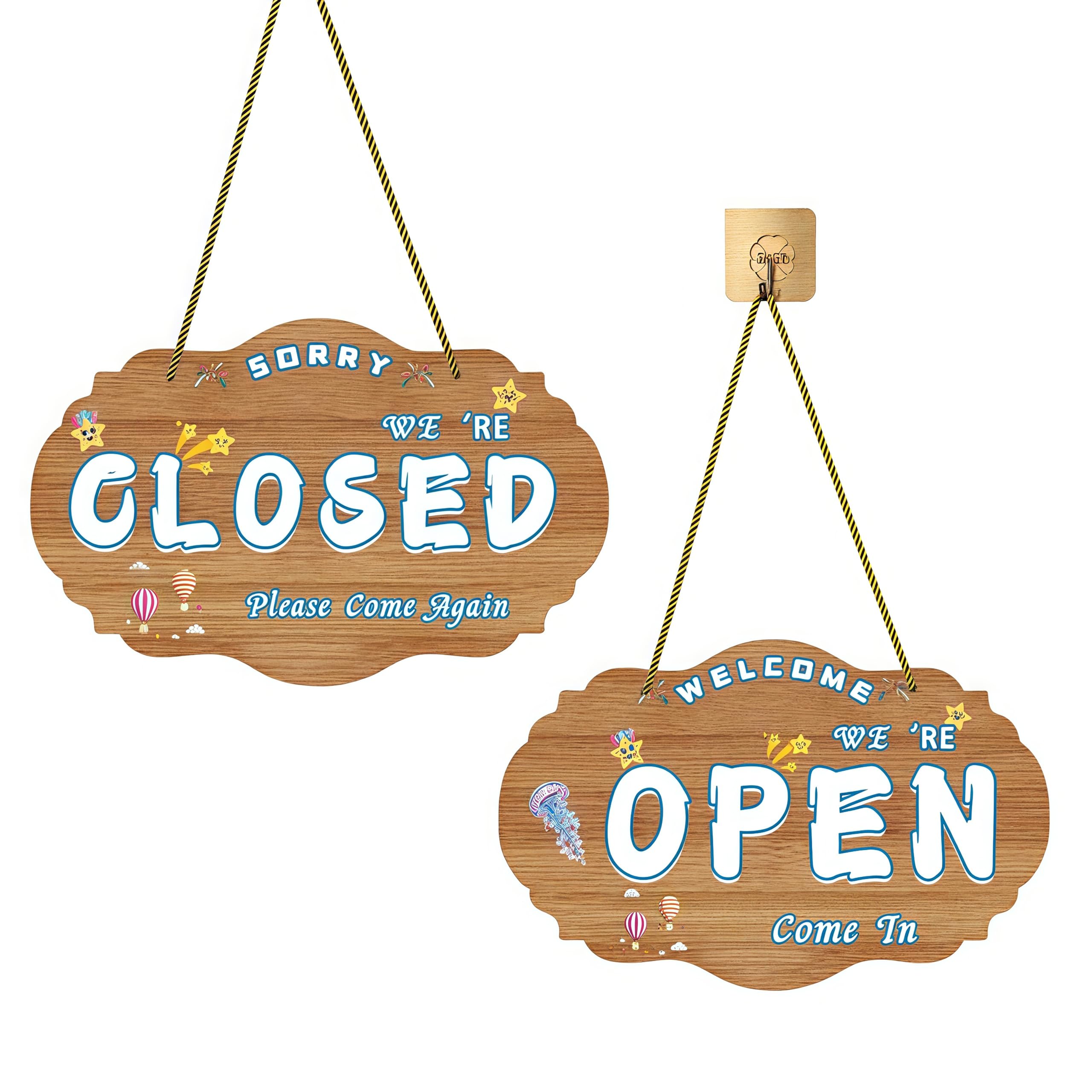 Cartello aperto/chiuso bifacciale resistente - Cartello orario di apertura regolabile per porte, caffetterie e vetrine di boutique, cartello per porta/parete montato su corda di qualità commerciale