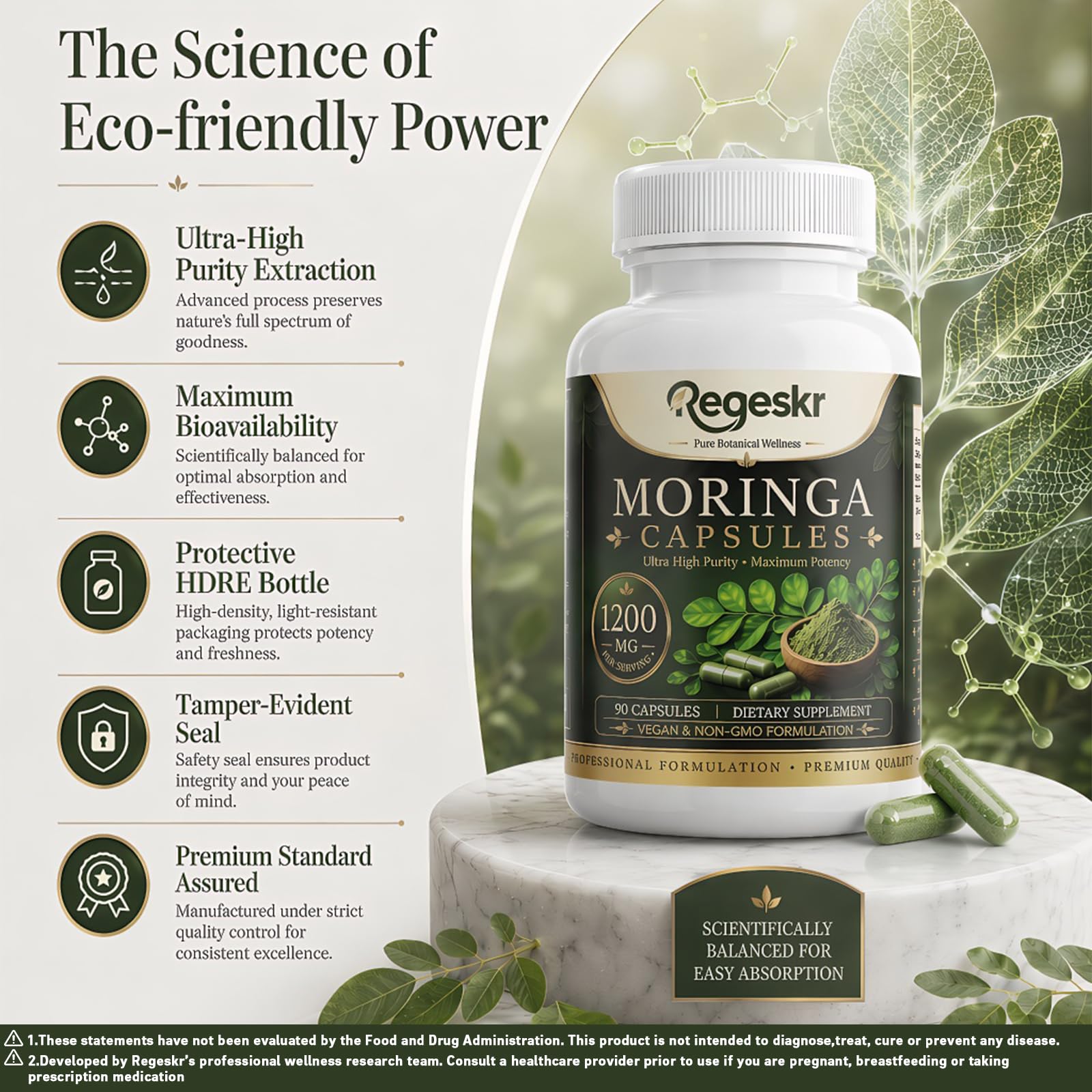 Moringa Capsules Organic, Physicians Choice Handcrafted Pure Moringa Powder Organic, 1200mg Per Serving Vegan Non-GMO Supplement, Boost Wellness & Sustain Life Quality, 1 Bottle (90 Capsules) — Amazon image 4