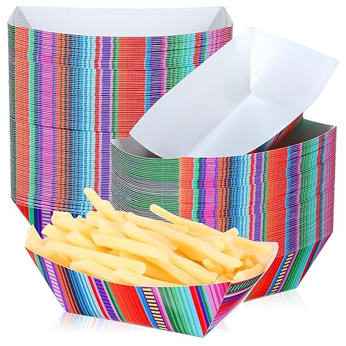 Miniatura 1 de Engrowtic 100 bandejas de papel mexicano para alimentos desechables de 2 libras, bandejas de aperitivos para fiestas, bandejas de nachos montadas,