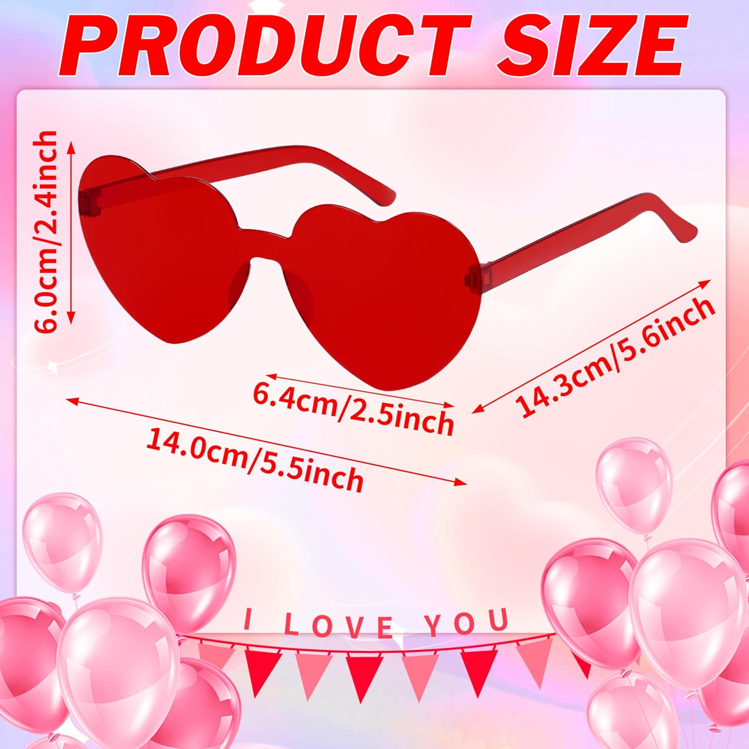 2/4/8/12/20 Pairs Heart Shaped Sunglasses Transparent Heart Glasses Rimless Trendy Eyewear for Valentines Party Favor - Image 2