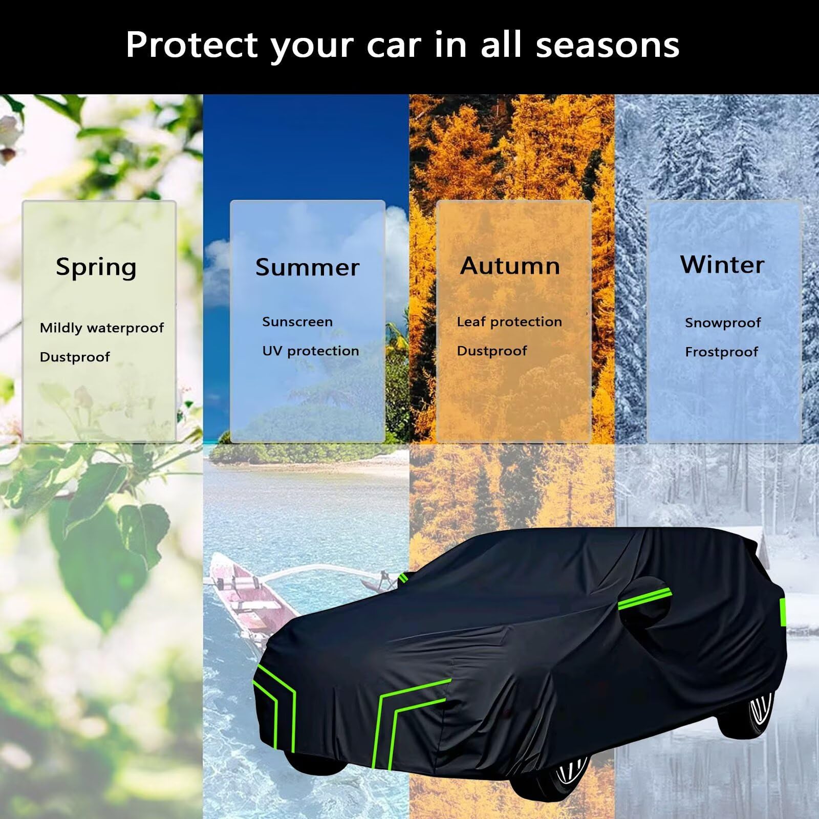 sur Mesure bache Voiture Exterieur imperméable Compatible avec Peugeot 5008 II 2016-2024,résistante au Soleil,au Vent,Neige Pluie,Protection Quatre Saisons(Black Green)