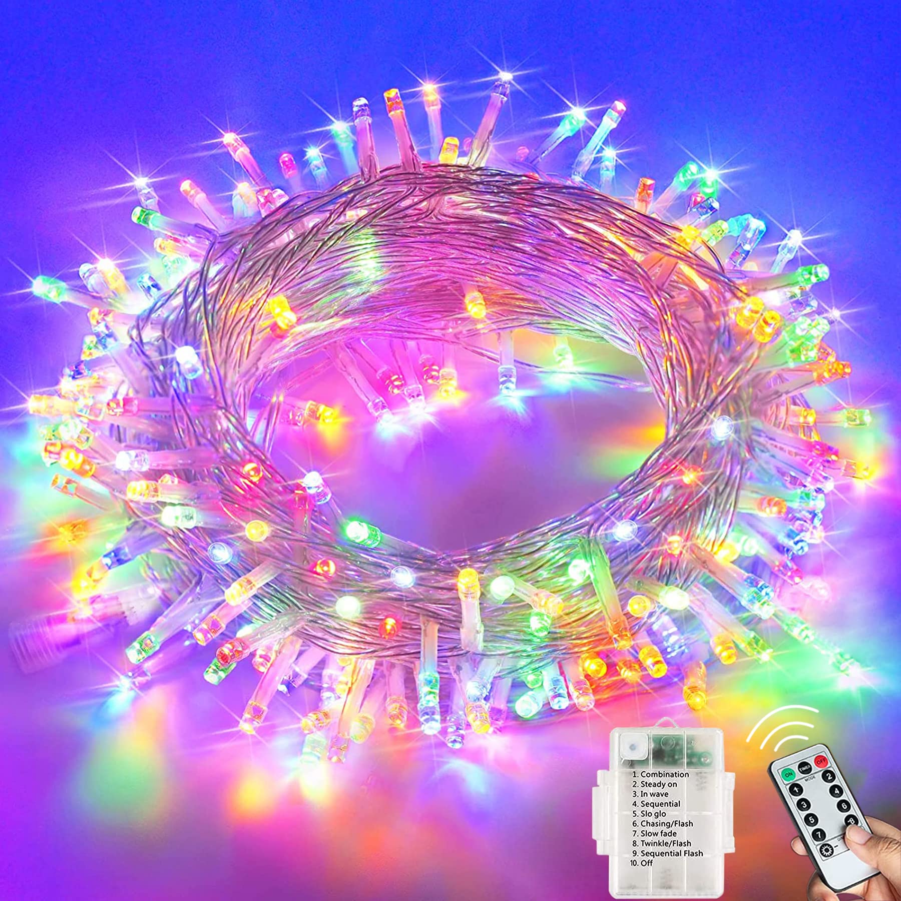 Lezonic Fairy Lights Battery, 120LED 12M/39Ft String Lights Waterproof, Garden Lights with 8 Modes for Bedroom, Wedding, Party, Christmas Decorations(Multi-Colored) — image 1