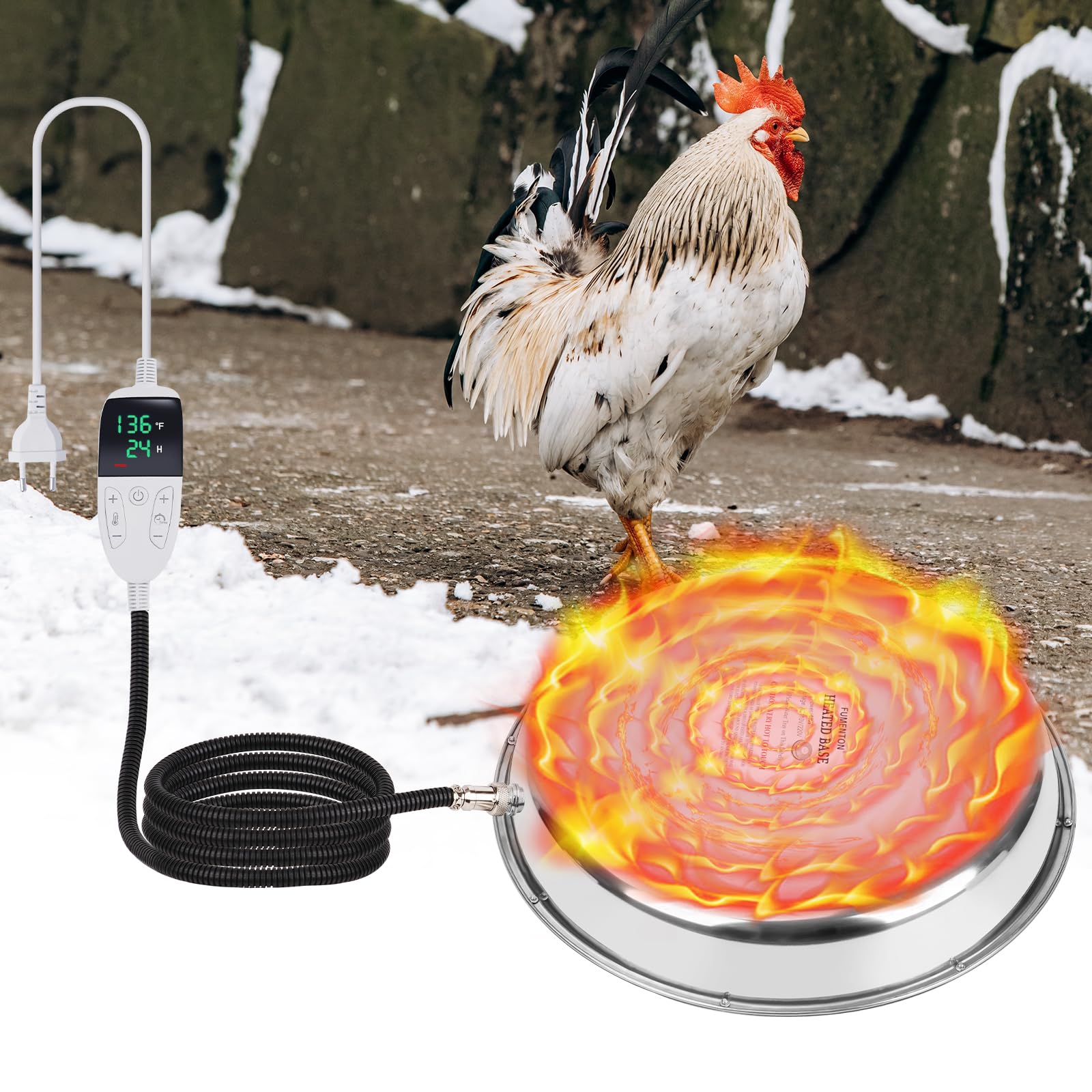 Heizplatte für Geflügeltränke Hühner 30cm Hühnertränke Beheizte Basis Wassererhitzer mit Temperaturregelung Hühner Warmwasserbereiter für Hühnerstall