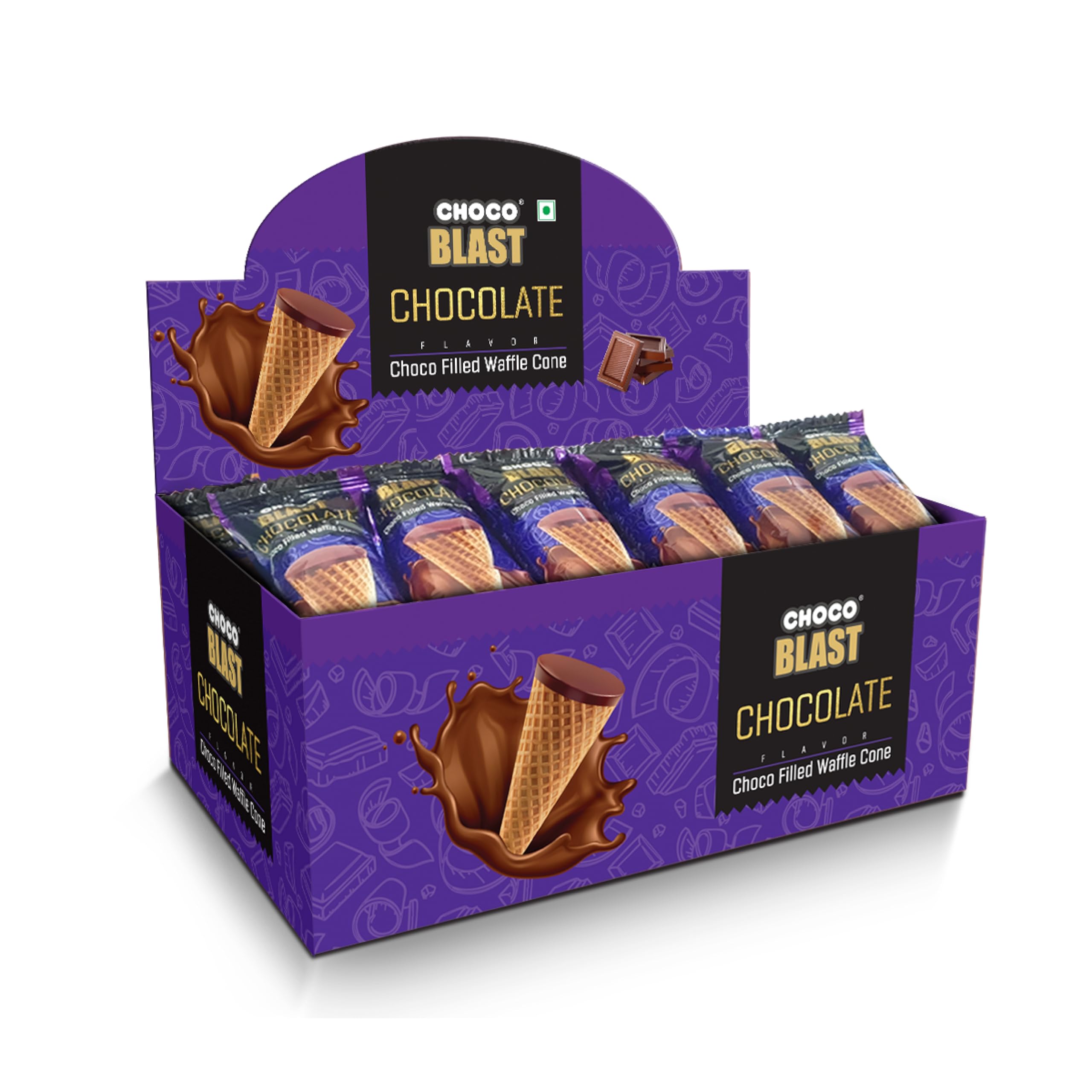 Pure Temptation Chocoblast Chocolate-Filled Waffle Cones [20 Pieces] Snacks for Kids & Adults - Non-Meltable Chocolate, Gift Pack - Individually Wrapped Choco Cone Bites