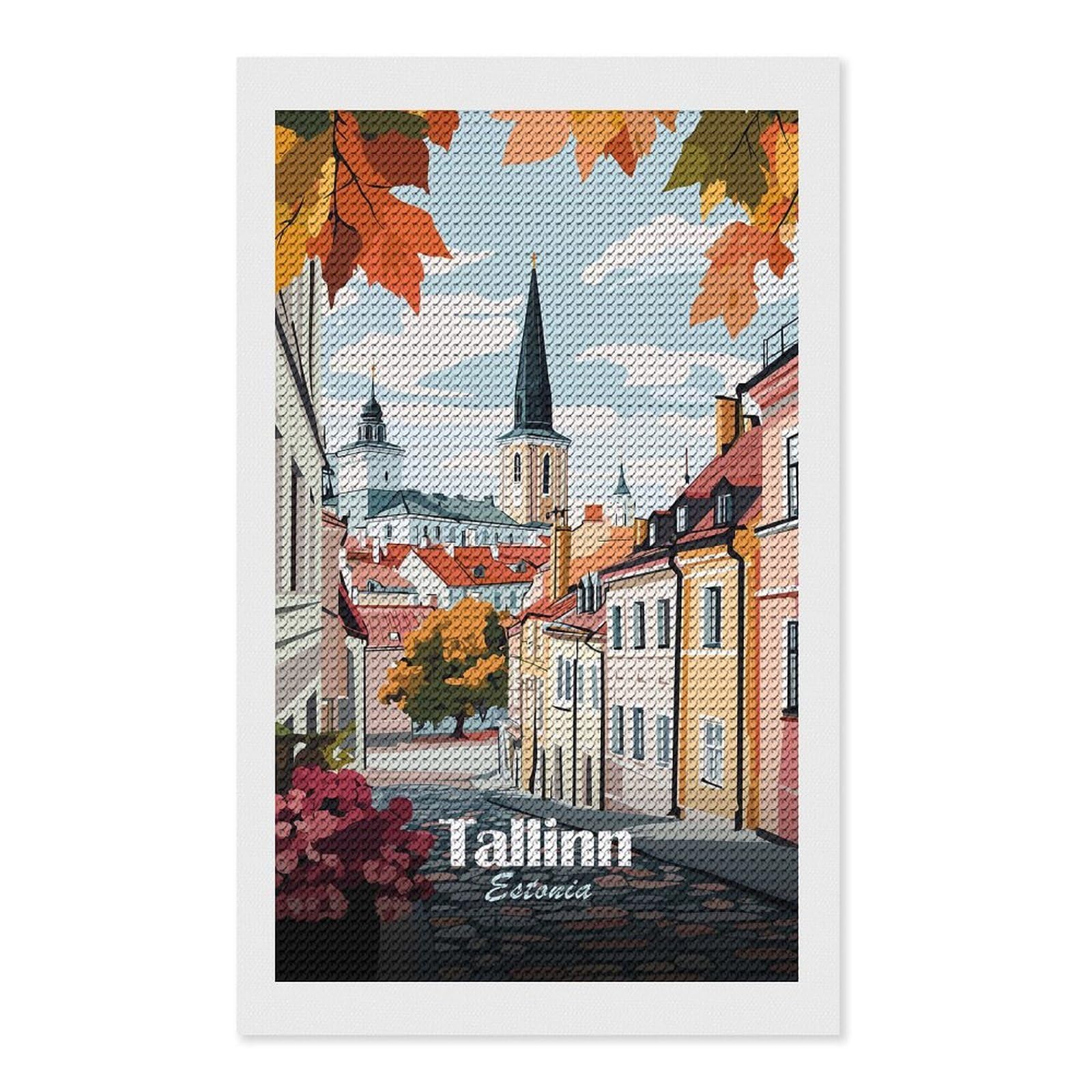 Junmoney Tallinn, Estonia Cityscape Diamond Art Kit 12"x20", Modern Decor, Farmhouse Decor, Home Wall Art, Festive Craft Gift, Handmade Wall Decor