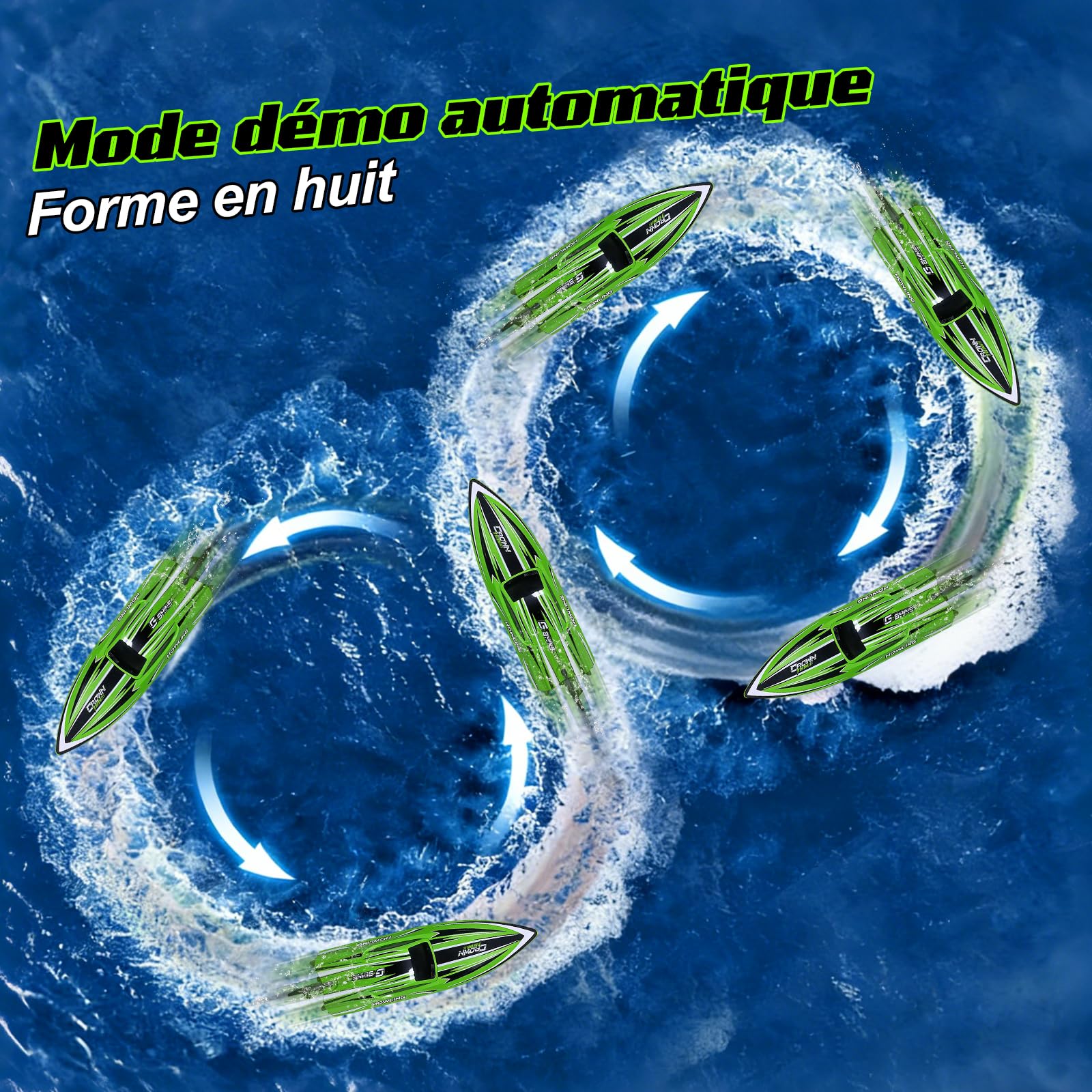 Bateau télécommandé, 55 km/h, bateau télécommandé avec batterie 3S, sans balais, LED, auto-redressement, 2,4 GHz, bateau de vitesse télécommandé, bateau à moteur télécommandé, pour enfants et adultes
