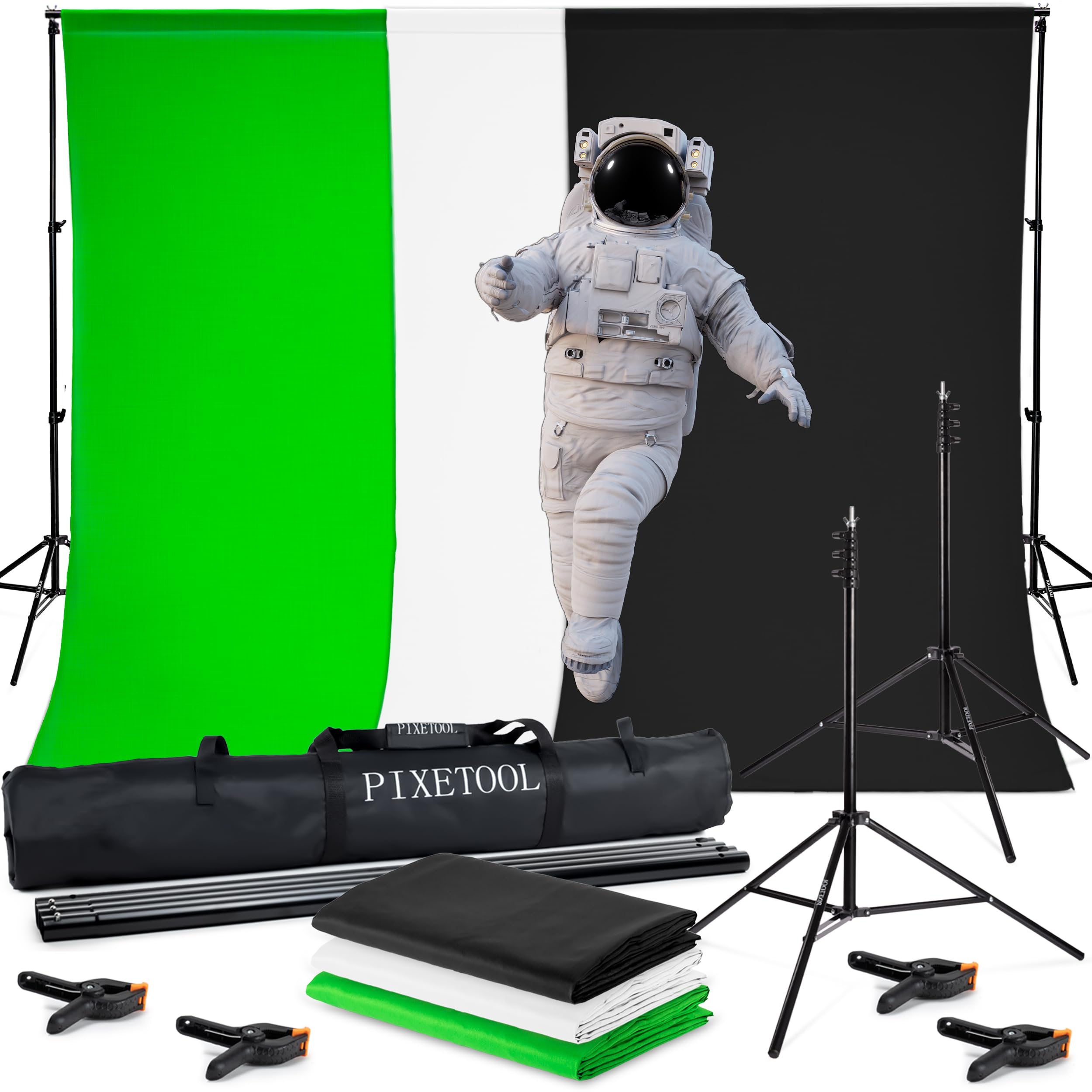 Green Screen (1,8 x 2,8 m) con Supporto (2 x 2 m) - Sfondo Fotografico - Set per Studio Fotografico - Greenscreen - Accessori Fotografia Streaming Giochi Gaming