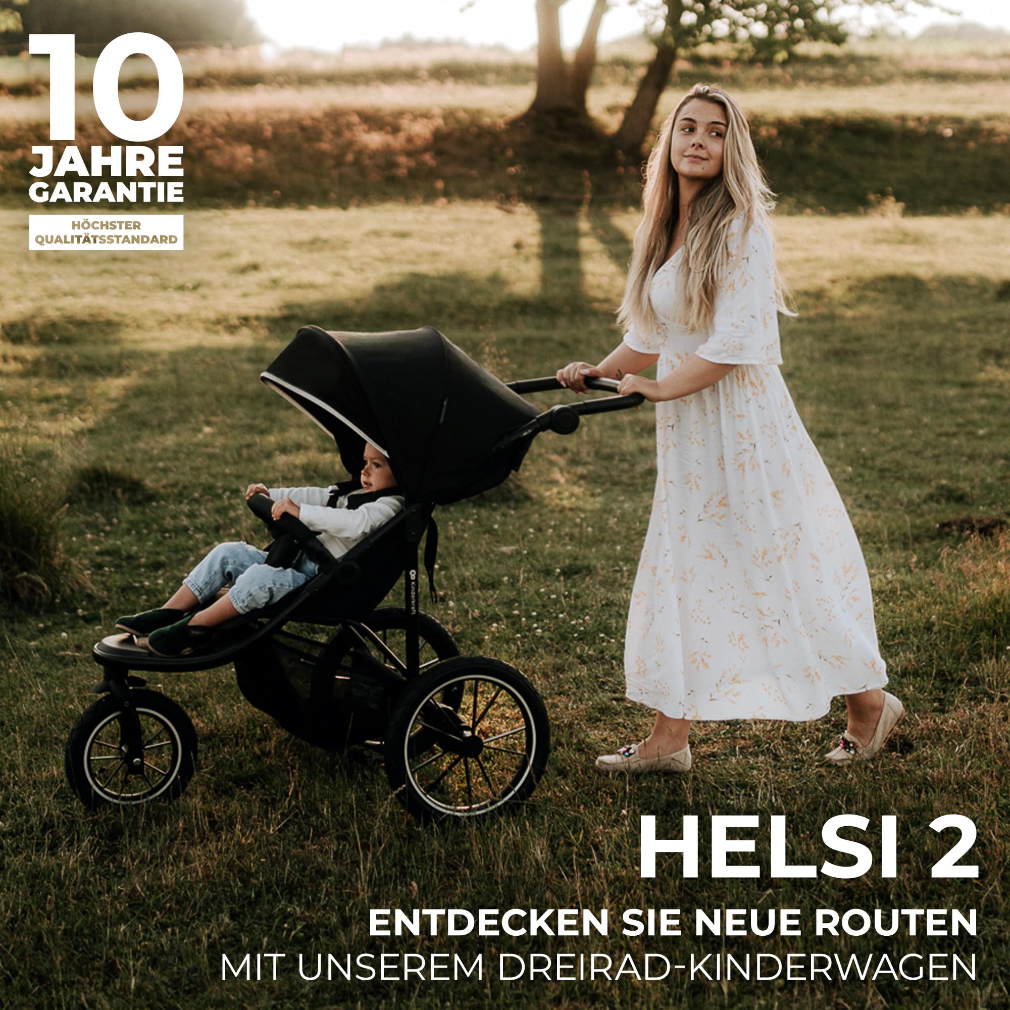 Kinderkraft HELSI 2 Buggy bis 27 kg, ab Geburt, große Luftreifen, Liegefunktion, verstellbarer Griff, zusammenklappbar, Untersitzkorb, Grau