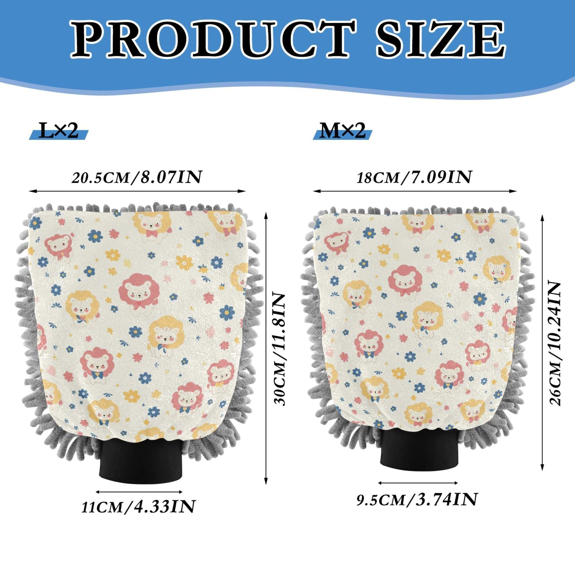 Cartoon Leaves Cute Lions Car Wash Microfiber Mitt 11.8'' Cars Washing Mitt Scratch Free Clean Safe Mitt for Wash Drying
