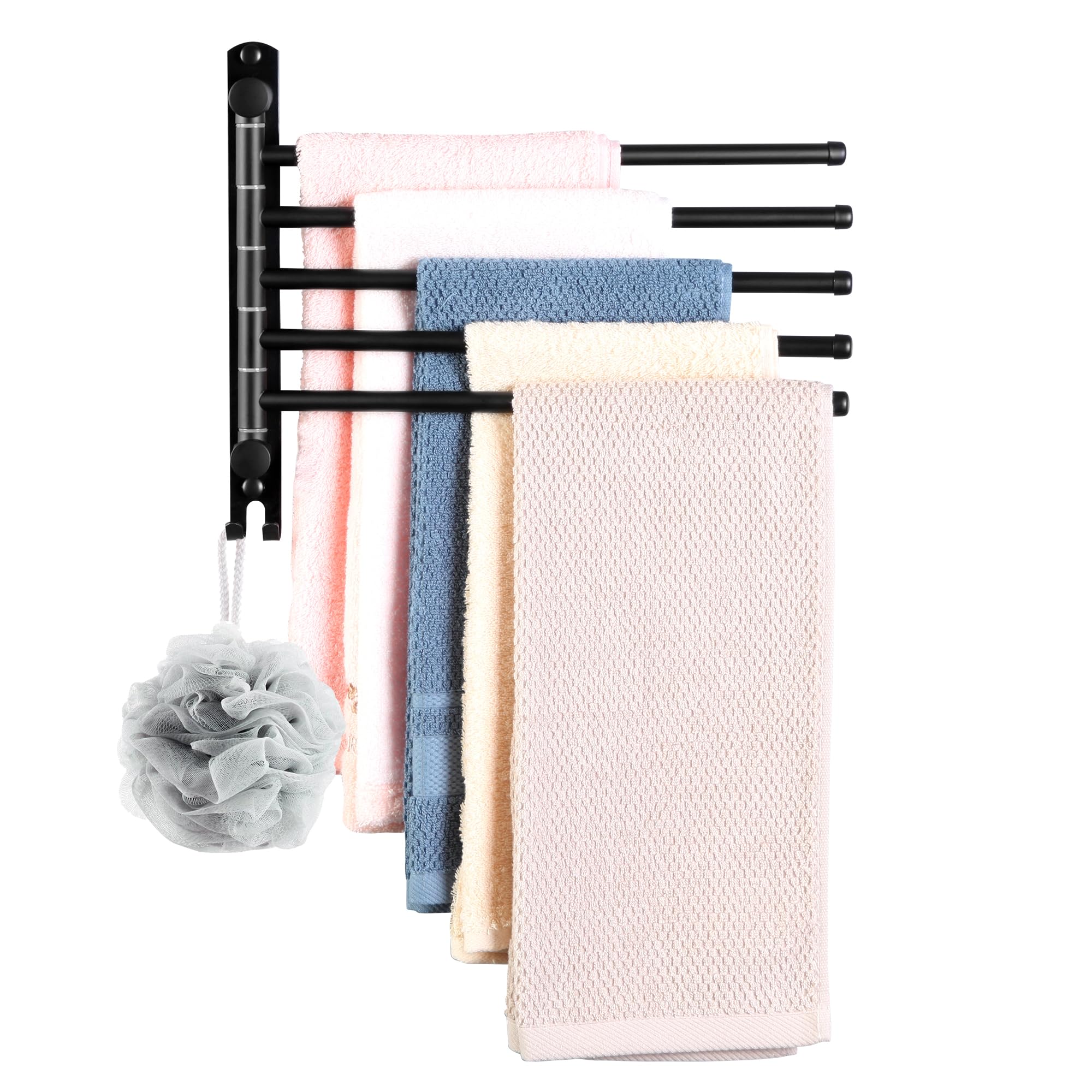 Swivel Towel Rack, Towel Bar with Wall Mounted 180° Rotation, 5 Arms Towel Hanger SUS 304 Stainless Steel, Space Saving for Kitchen, Bathroom, Outdoor