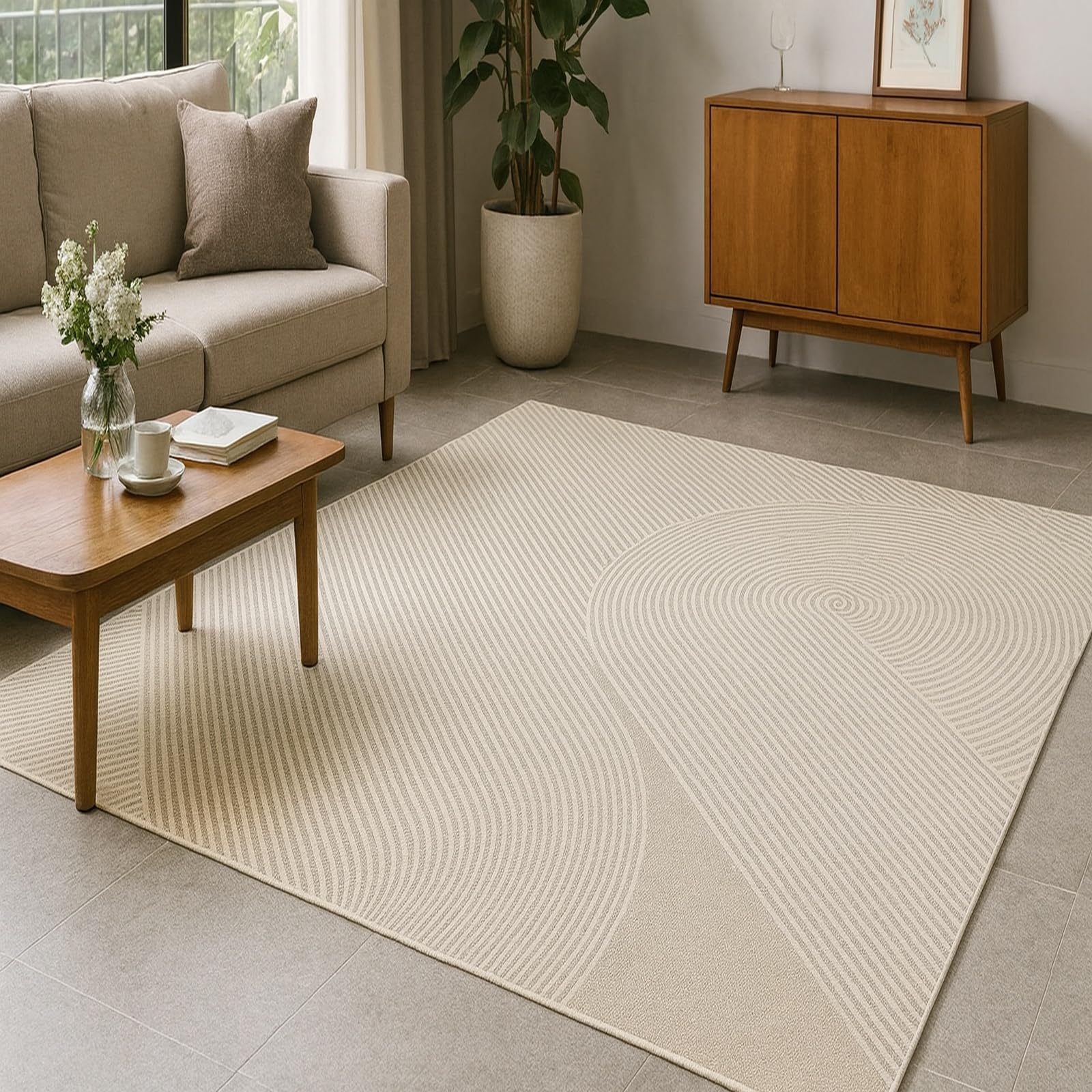 Tapis de chambre et salon crème 155x215 grand tapis de sol moderne géométrique pour cuisine