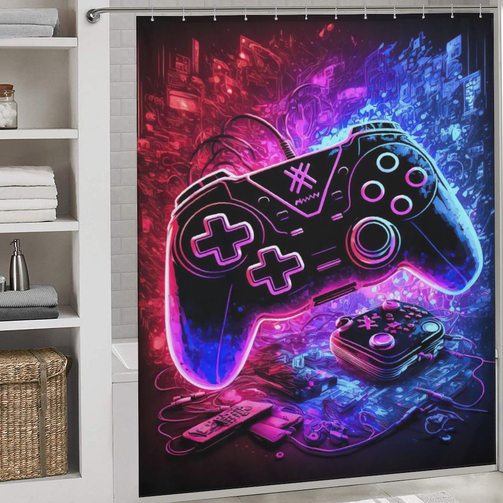 Rideau de douche contrôleurs de jeu en tissu polyester lavable gamer 183x183 cm