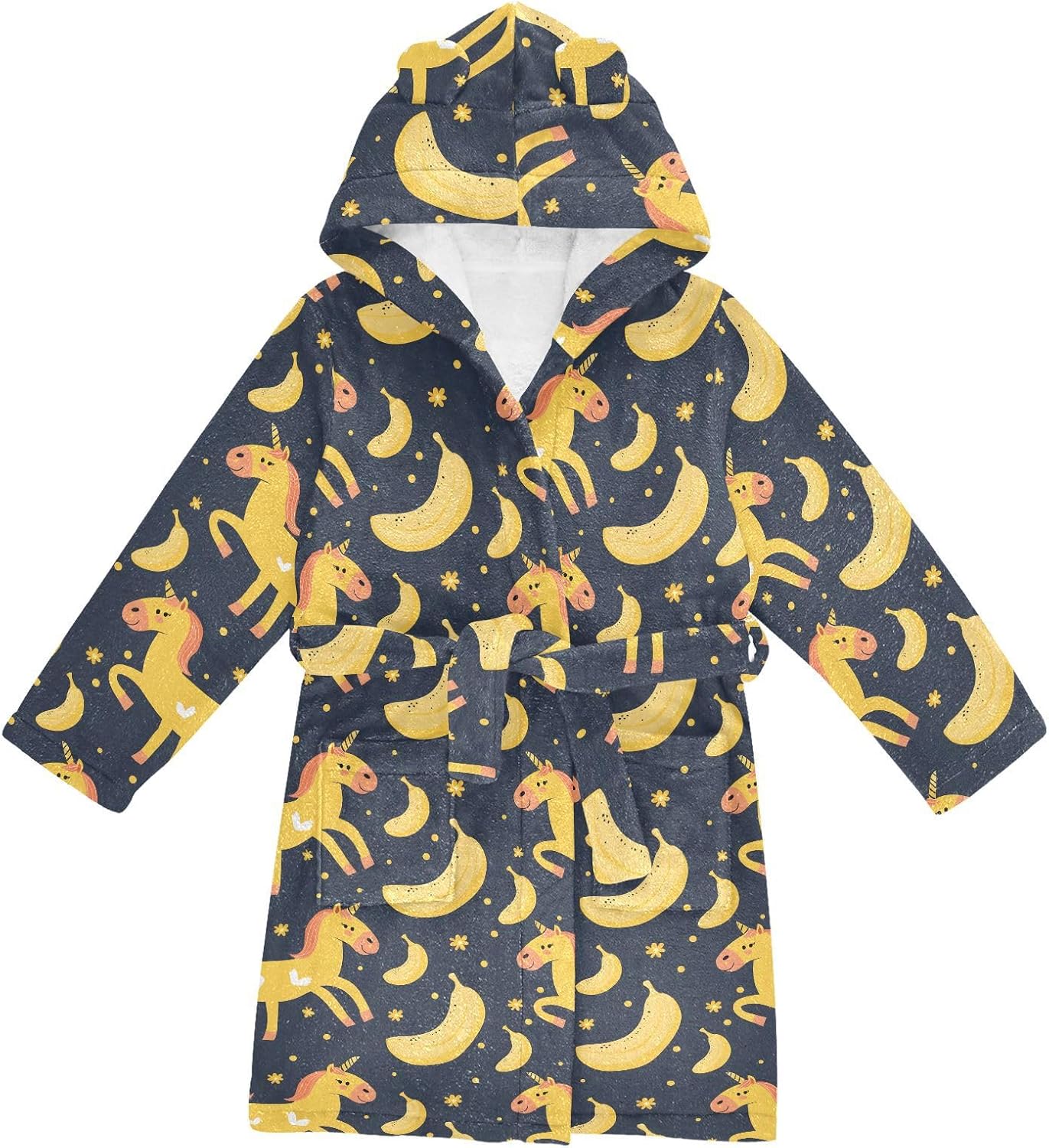 senya Horse and Banana Toddler Hooded Bathrobe Kids Soft Plush Bath Towel Robes for Boys Girls 2-12 Years