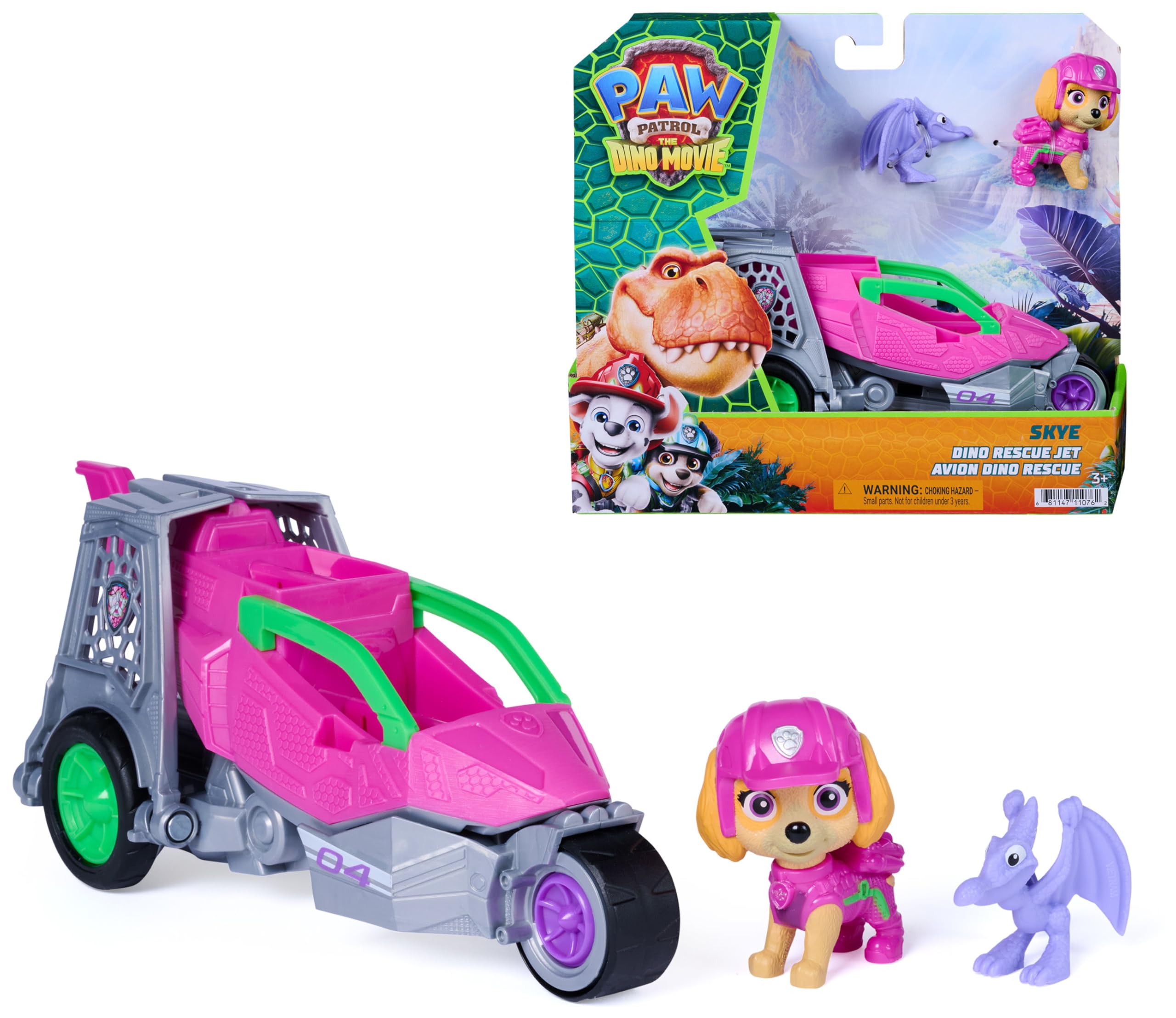 PAW Patrol: The Dino Movie, Skye Dino Rescue Jet with Folding Wings and Deployable Claw, Kids Toys for Girls and Boys Ages 3+