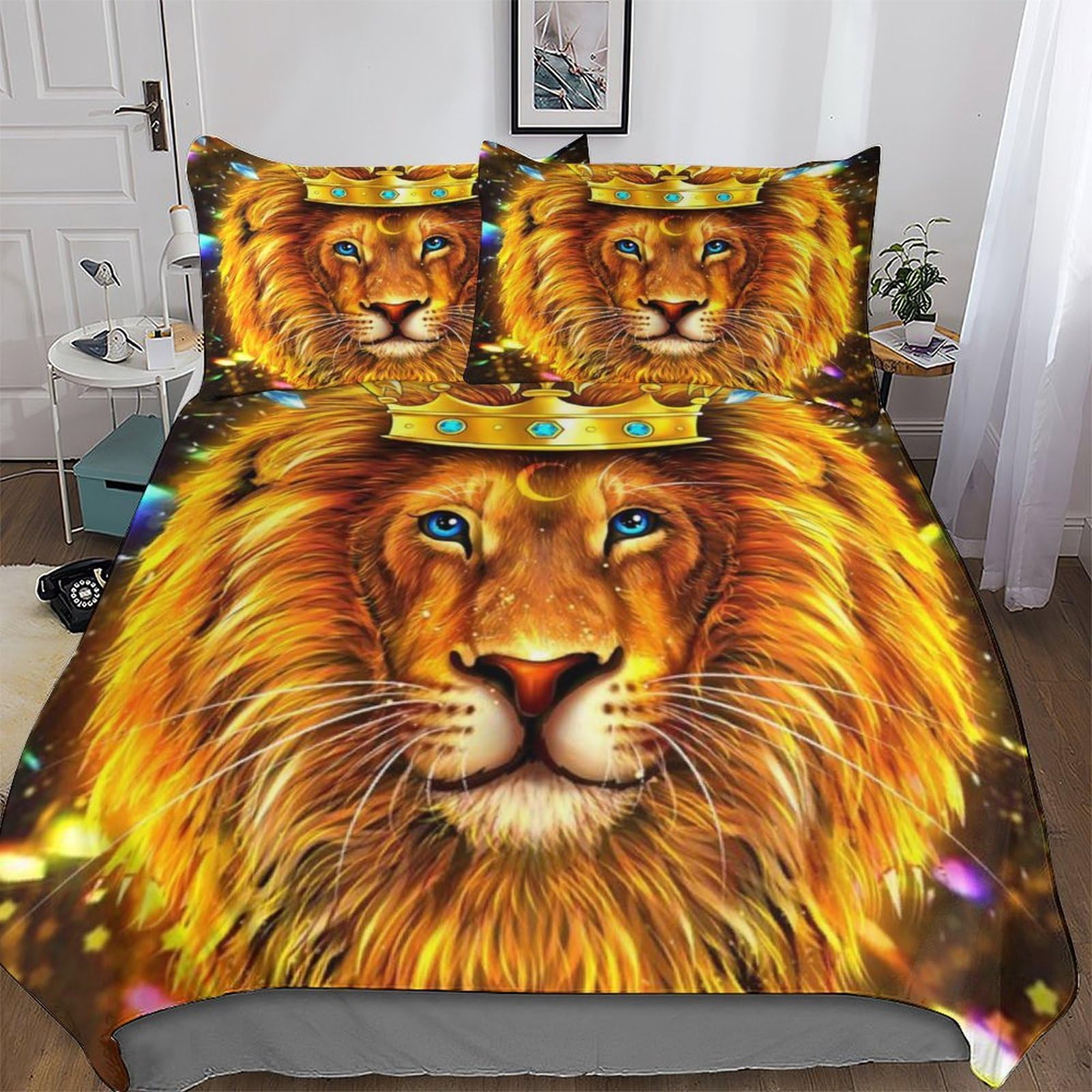 Housse de couette lion microfibre douce pour lit King pour un sommeil réparateur