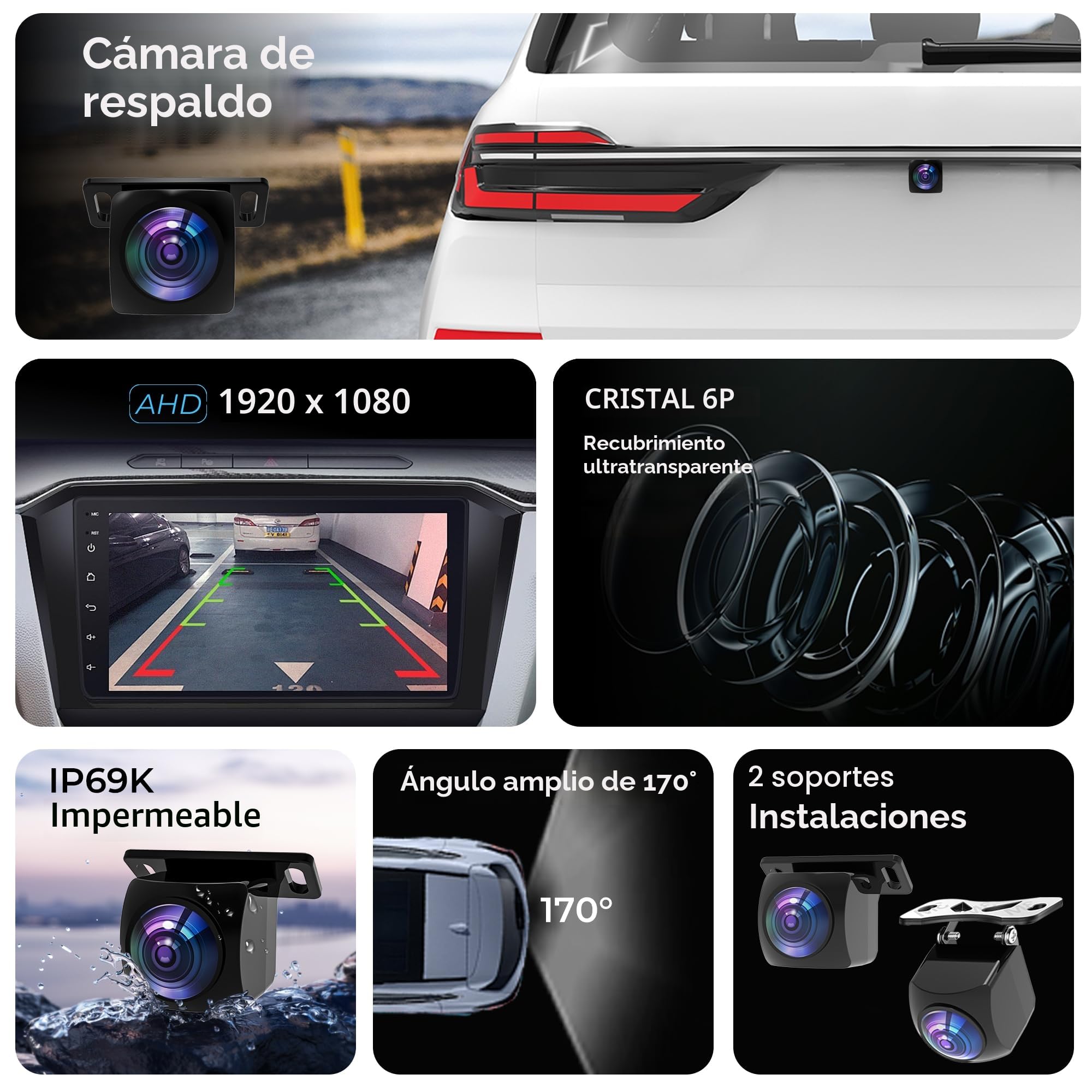 Cámara de visión trasera Bzgnl AHD 1080P para coche, cámaras de visión trasera para coche, instalación posterior, 170° gran angular, visión nocturna, IP69K, cámaras de visión trasera universales para