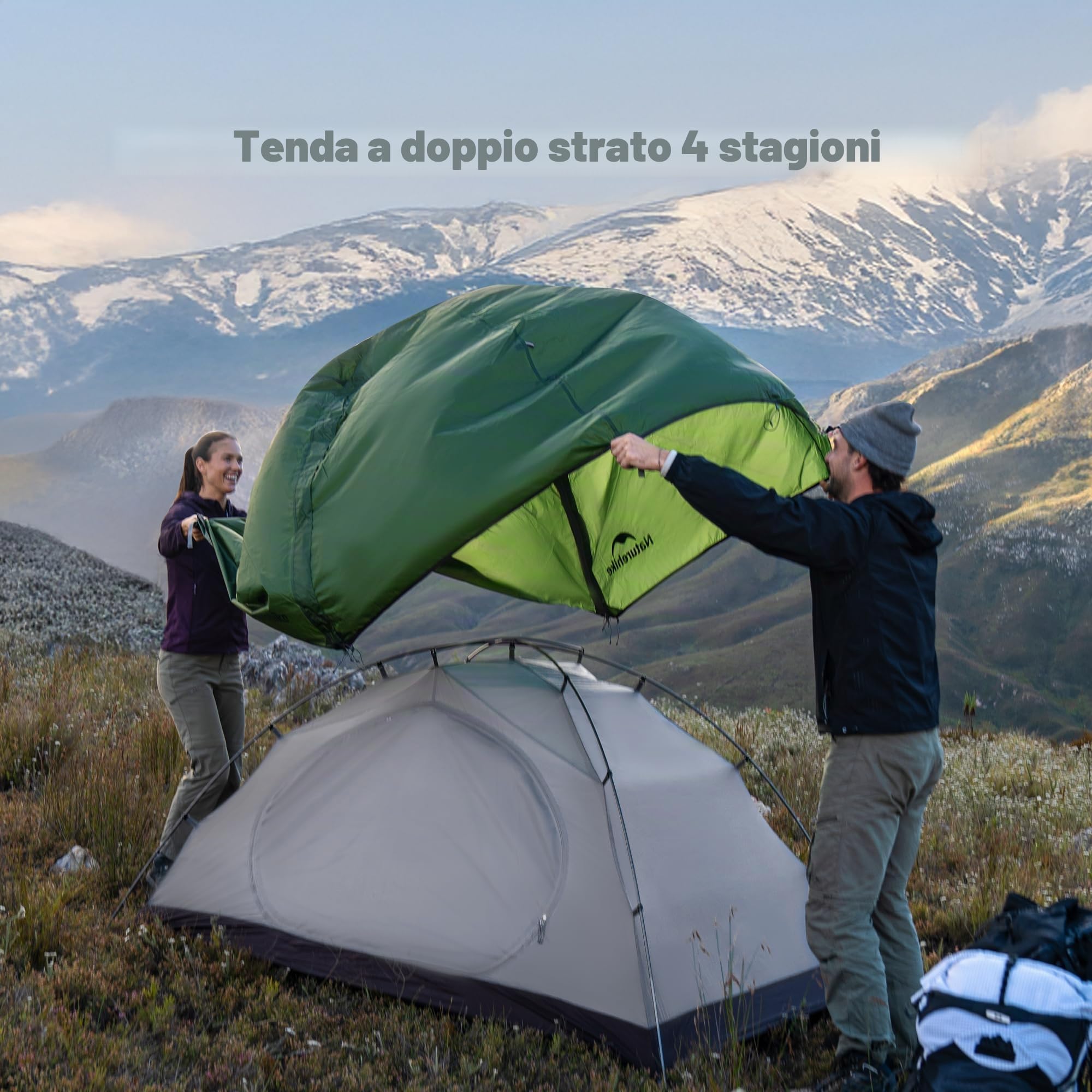 Naturehike Cloud Creek - Tenda da campeggio per 2 persone, ultraleggera, in alluminio 7001, protezione solare e impermeabile, per escursioni, avventure all'aperto (verde foresta/2 persone)